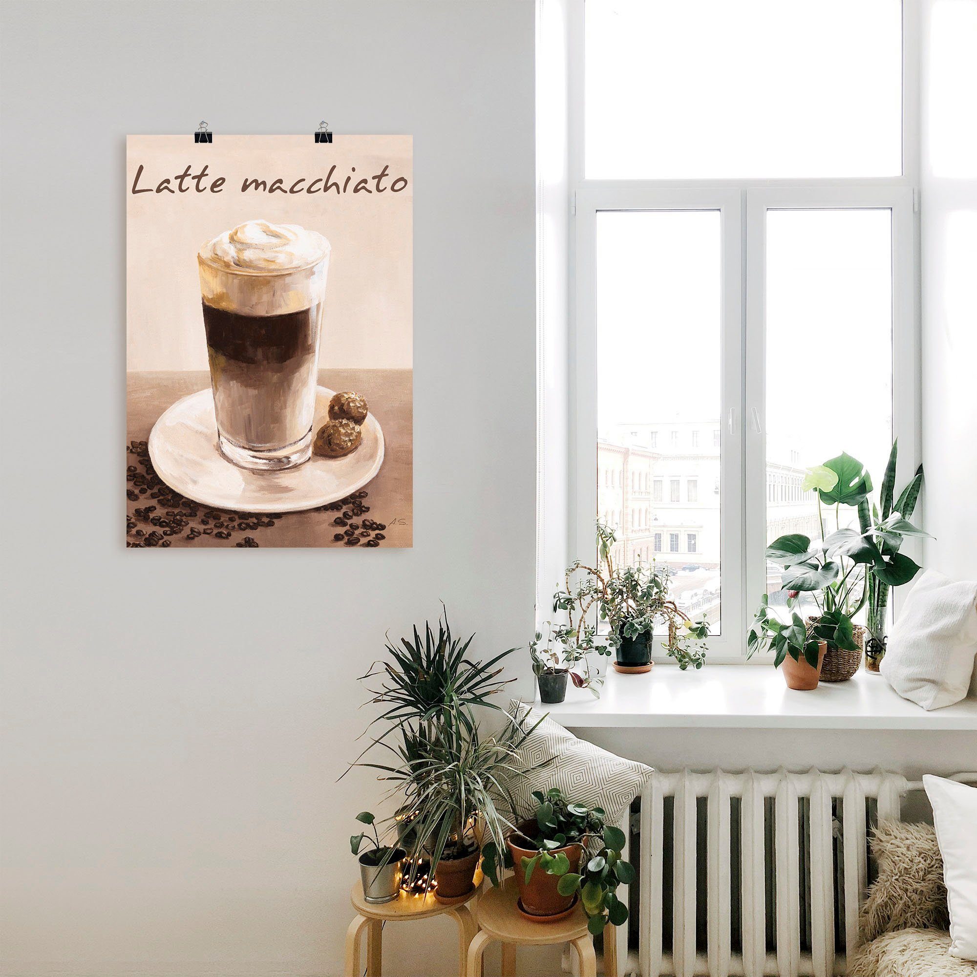 Artland Wandbild Latte Macchiato - St), Kaffee, Wandaufkleber Bilder in oder versch. Alubild, Größen Kaffee Poster Leinwandbild, (1 als
