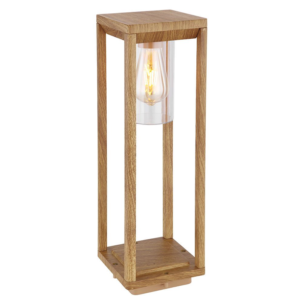 GLOBO LIGHTING Außen-Stehlampe, Leuchtmittel inklusive, Warmweiß, LED Außenleuchte Stehleuchte Sockellampe Holzoptik Aluminium H 50 cm