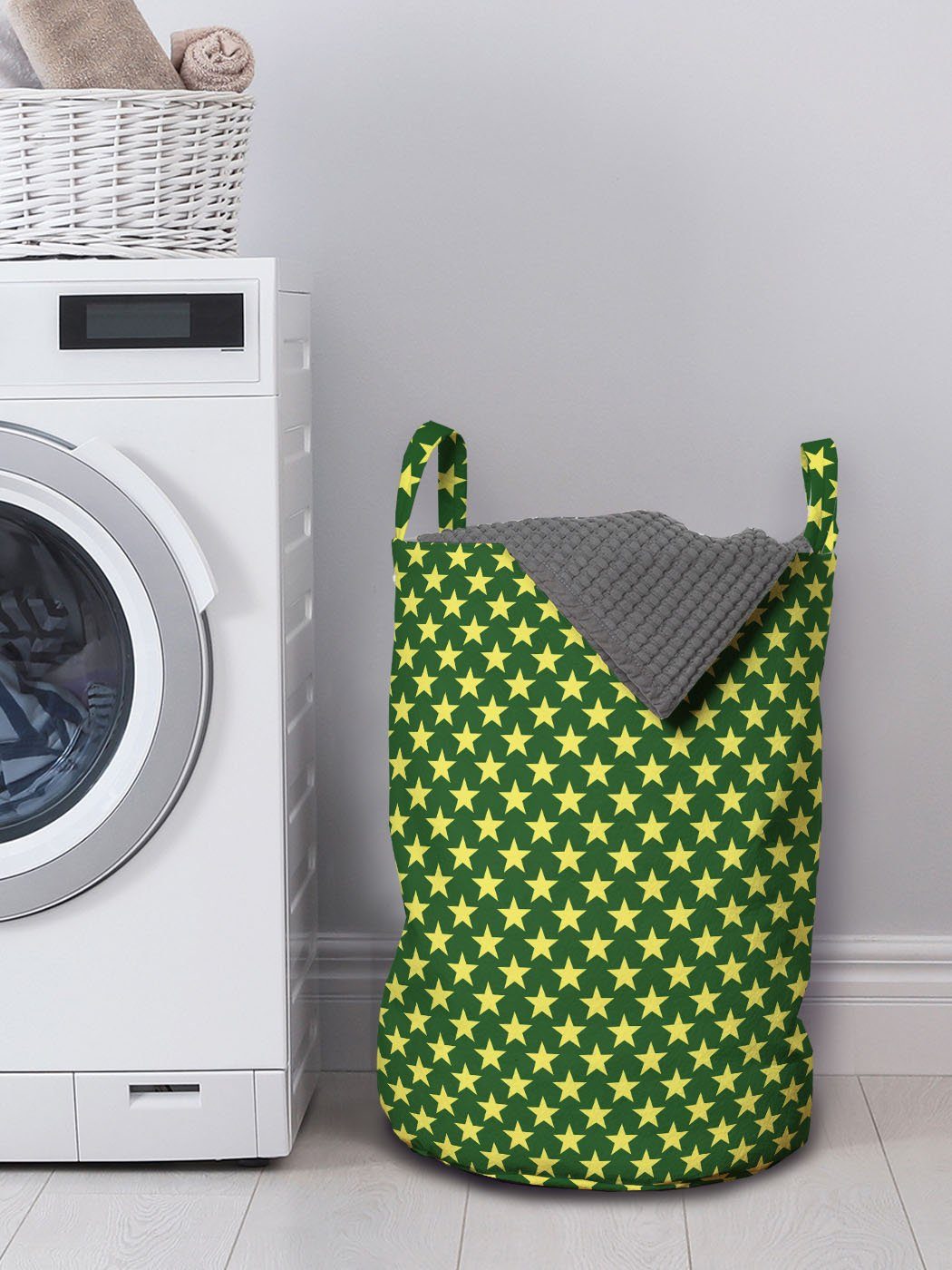 Moderne Star Wäschekorb Abakuhaus Wäschesäckchen Kordelzugverschluss Griffen für abstrakte Waschsalons, Form, mit Muster