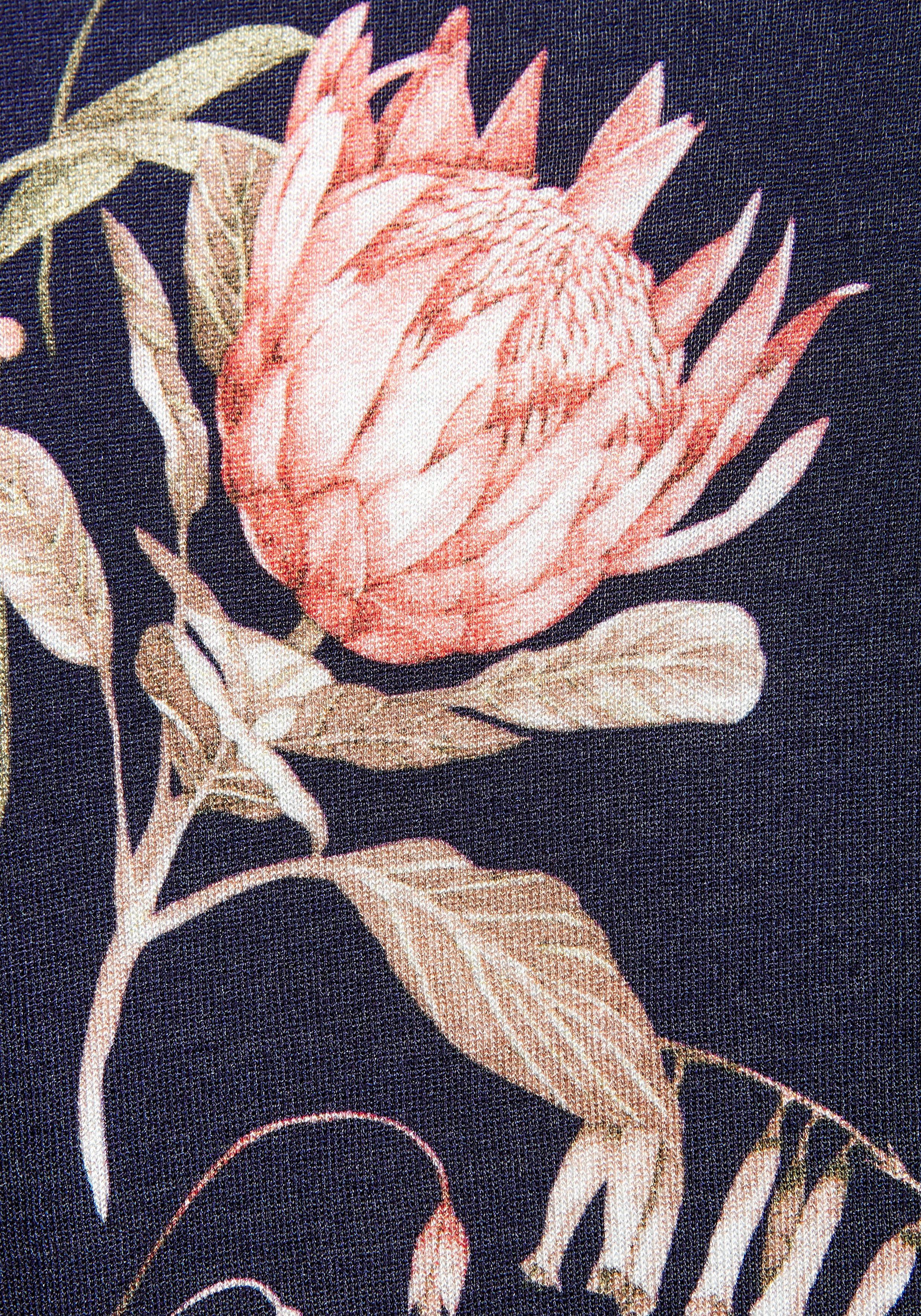 Vivance Jerseykleid mit Blumenprint und Raffungen auf den Schultern lockeres Sommerkleid, Strandkleid, Druckkleid, Viskosekleid