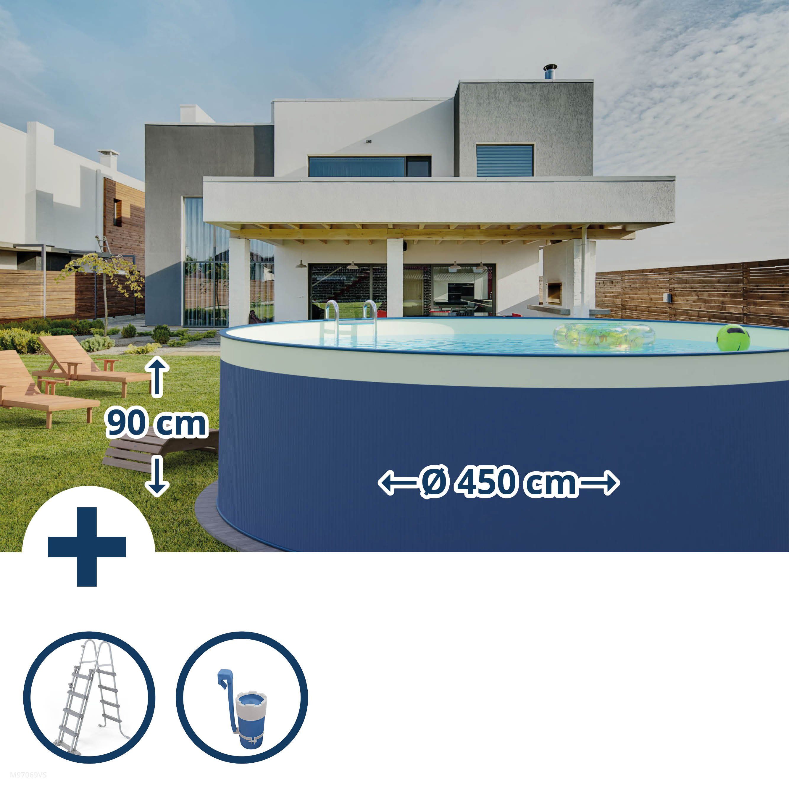 Rundpool Stahlwandpool Set (3-teilig) rund 450x90 cm, Stahl