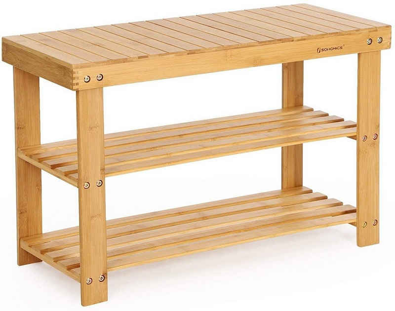 SONGMICS Schuhregal »Sitzbank«, mit Sitzfläche, aus Bambus, 70 x 28 x 45 cm (L x B x H)