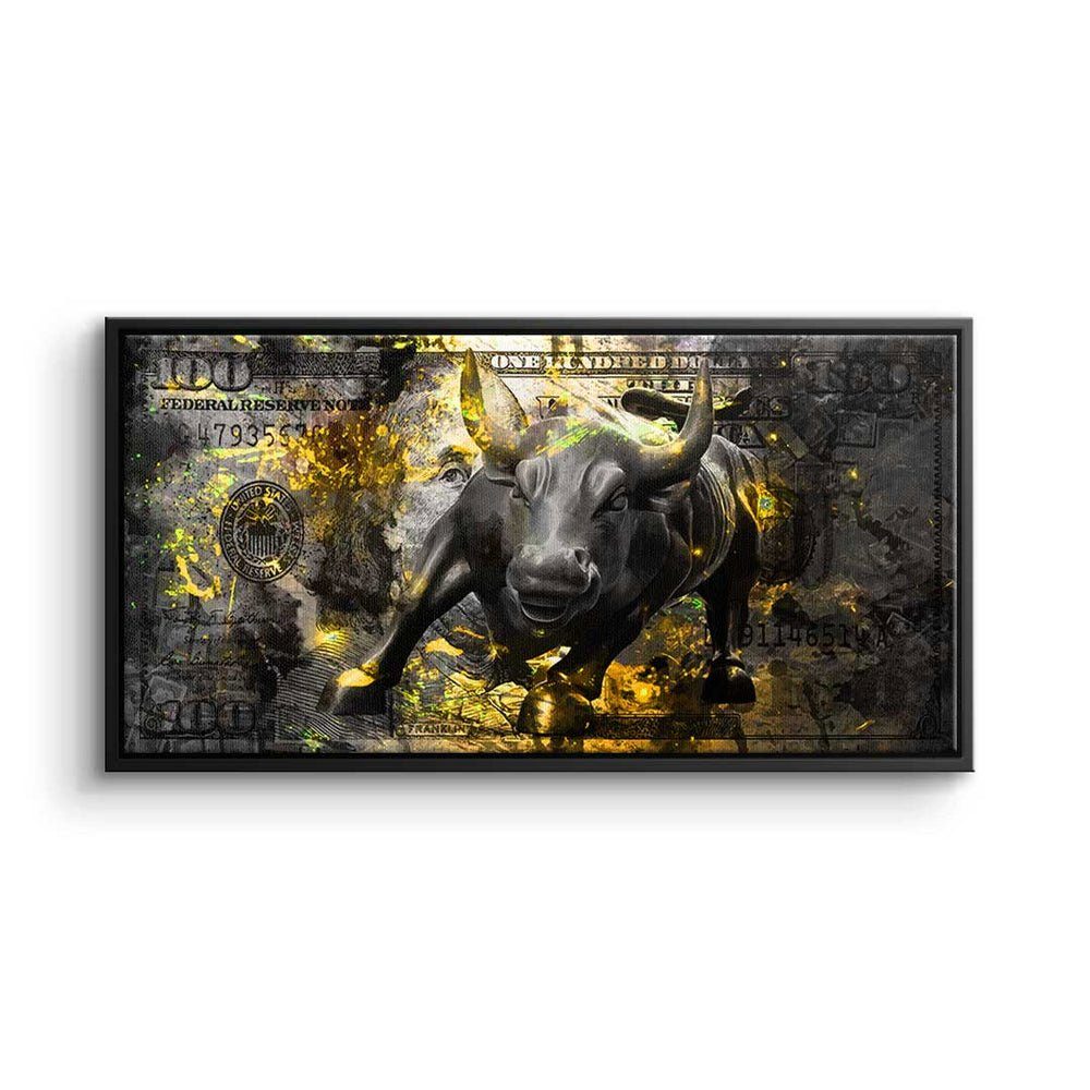 DOTCOMCANVAS® Leinwandbild, Premium Leinwandbild - Motivation - Black Bull - Trading schwarzer Rahmen