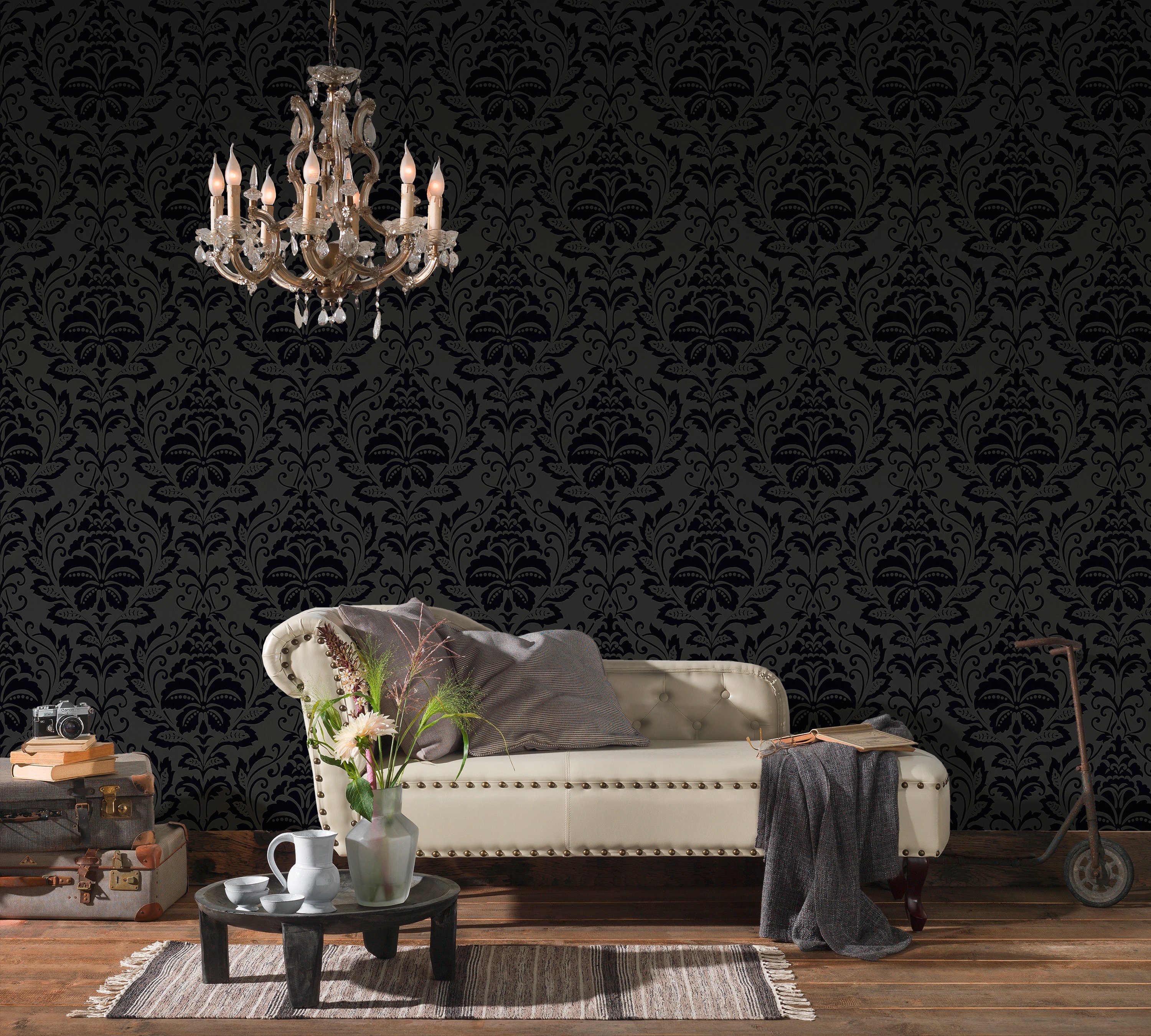 living walls Vliestapete Black Ornament White, Tapete Barock, & Barock schwarz