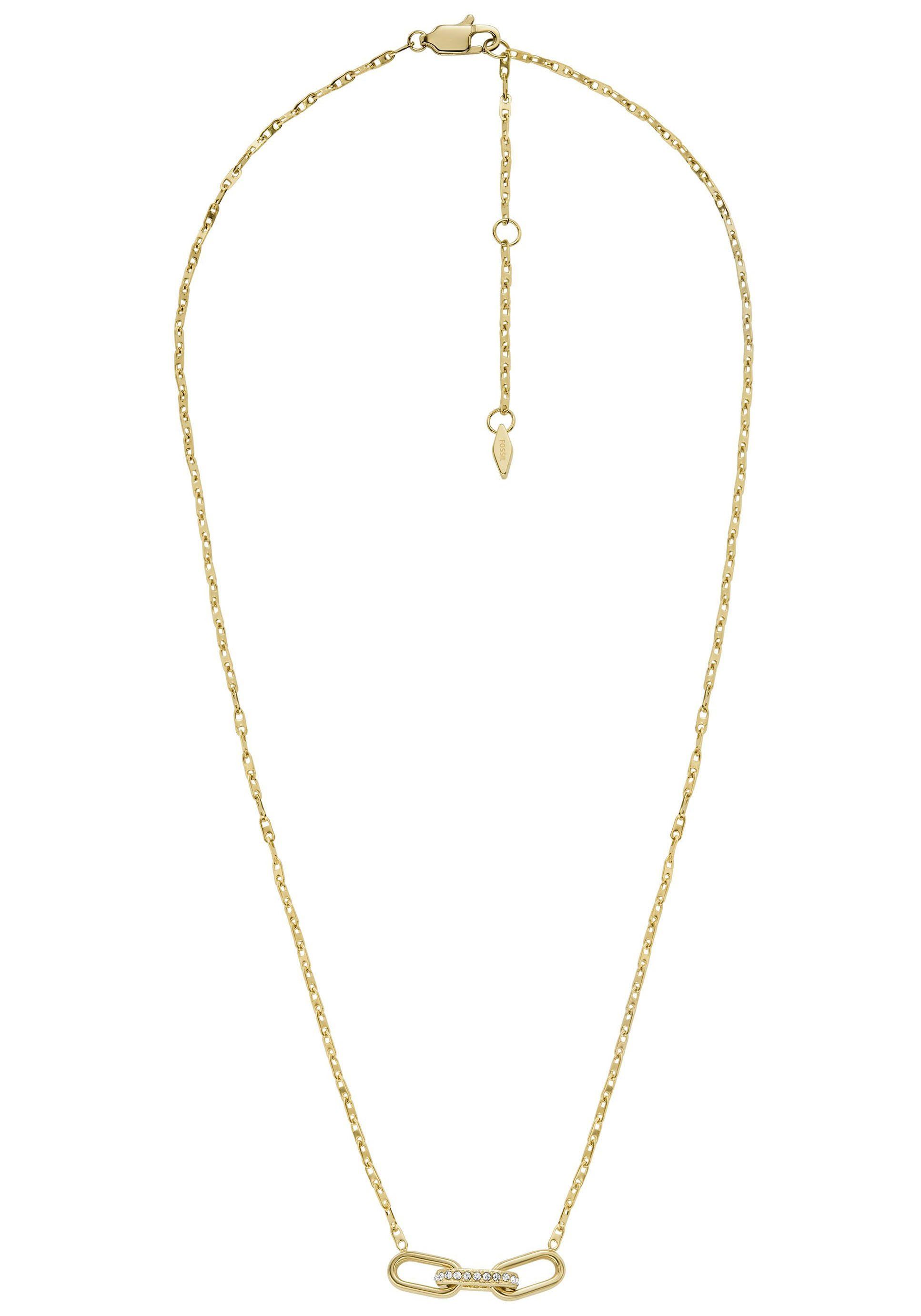 Fossil Kette mit Anhänger Schmuck Geschenk Edelstahl Halskette HERITAGE D-LINK, mit Glassteinen