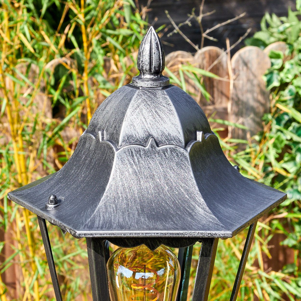 hofstein Pollerleuchte Außenwegeleuchte verstellbar aus Metall/Glas in Schwarz/Silber/Klar, ohne Leuchtmittel, Wegeleuchte im Vintage/Antik/Landhaus-Design, Höhe 230 cm, 2xE27, IP44