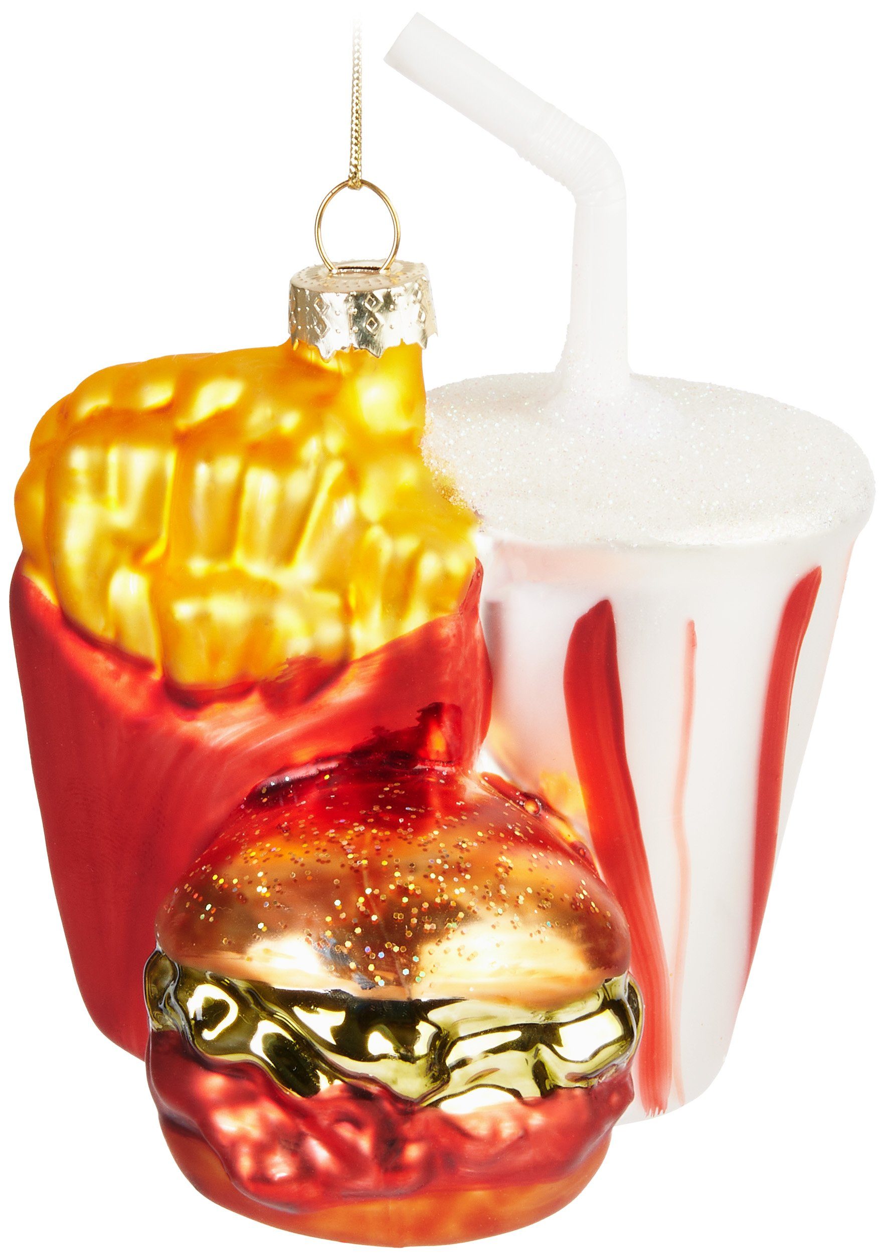 Weihnachtsbaumkugel Fast Food Menü Weihnachtskugel aus Glas - Burger Pommes und Soft Drink