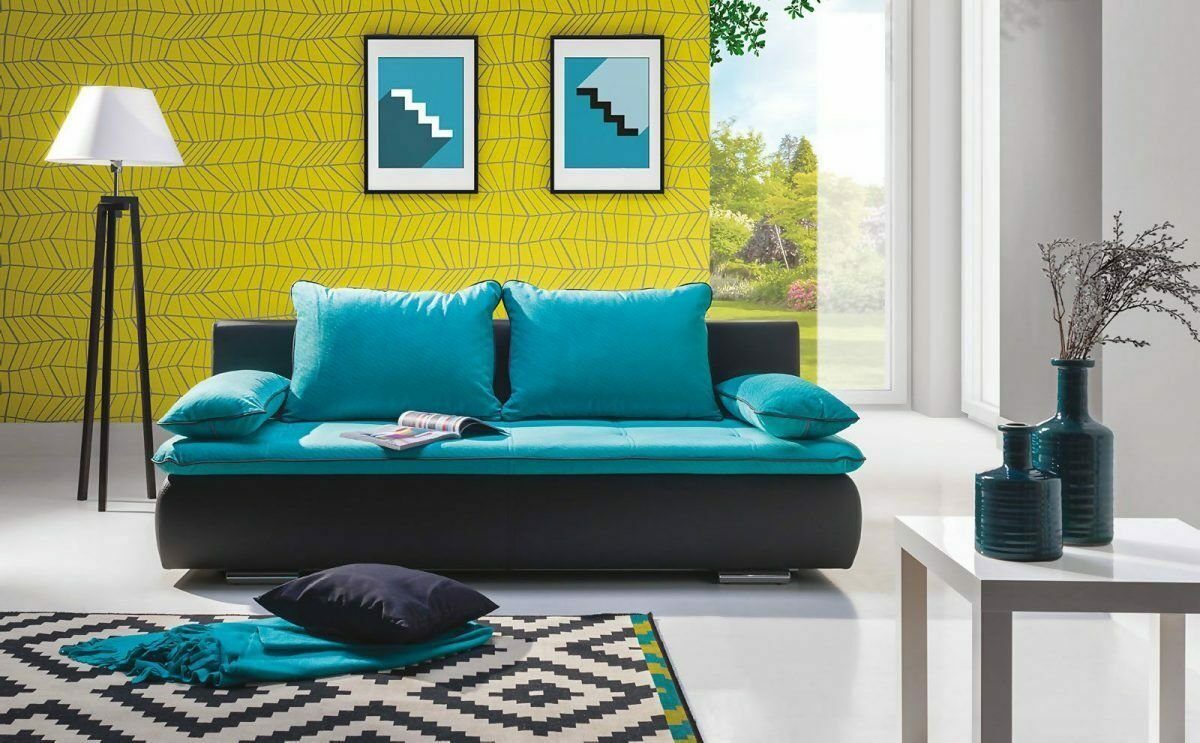 Made Europe Couch JVmoebel Designer Stoff Sofa 3-Sitzer, in Moderner Luxus Türkis Dreisitzer