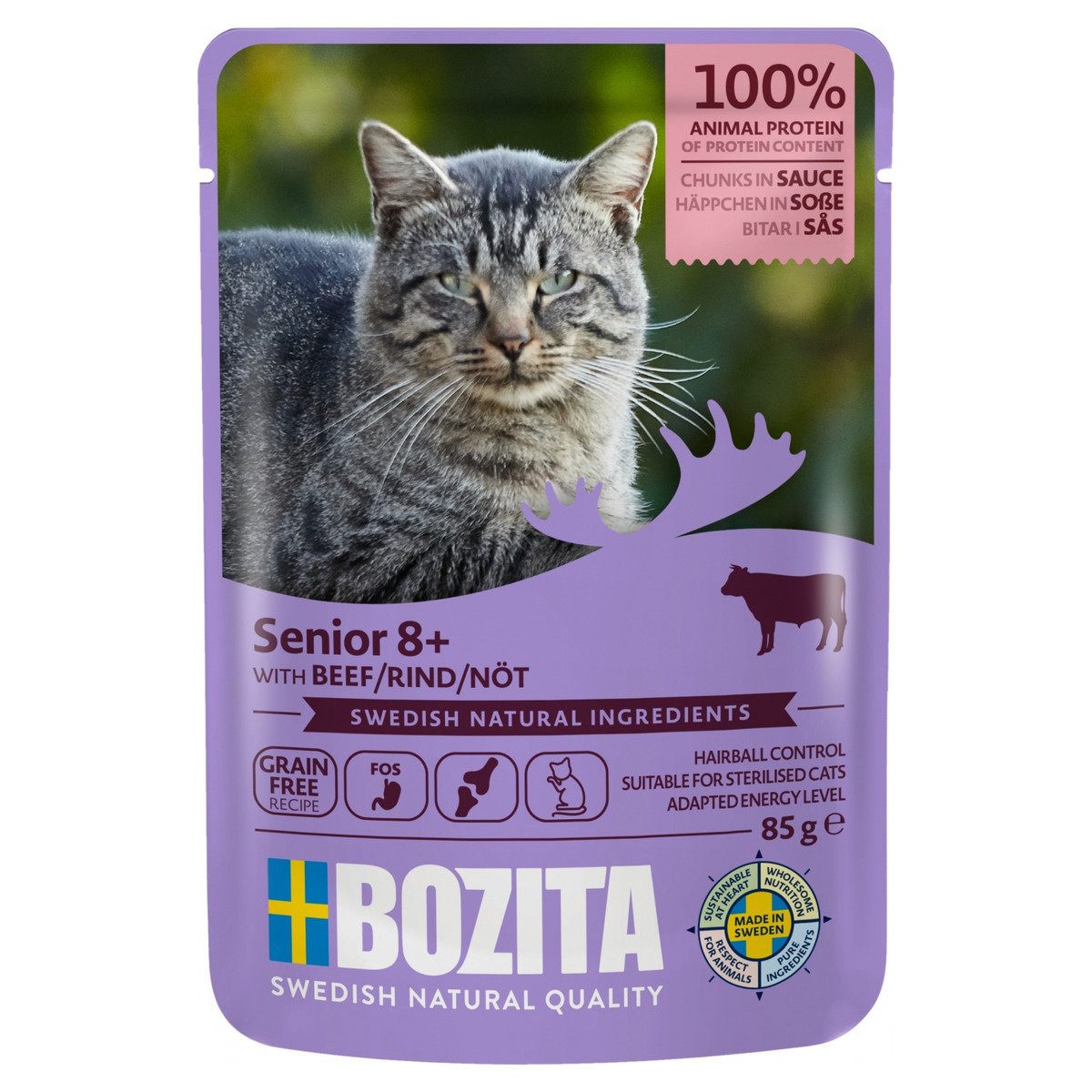 Bozita Senior 8+ Beef in Sauce 85 g - 12 Stück, Nassfutter für: Katze