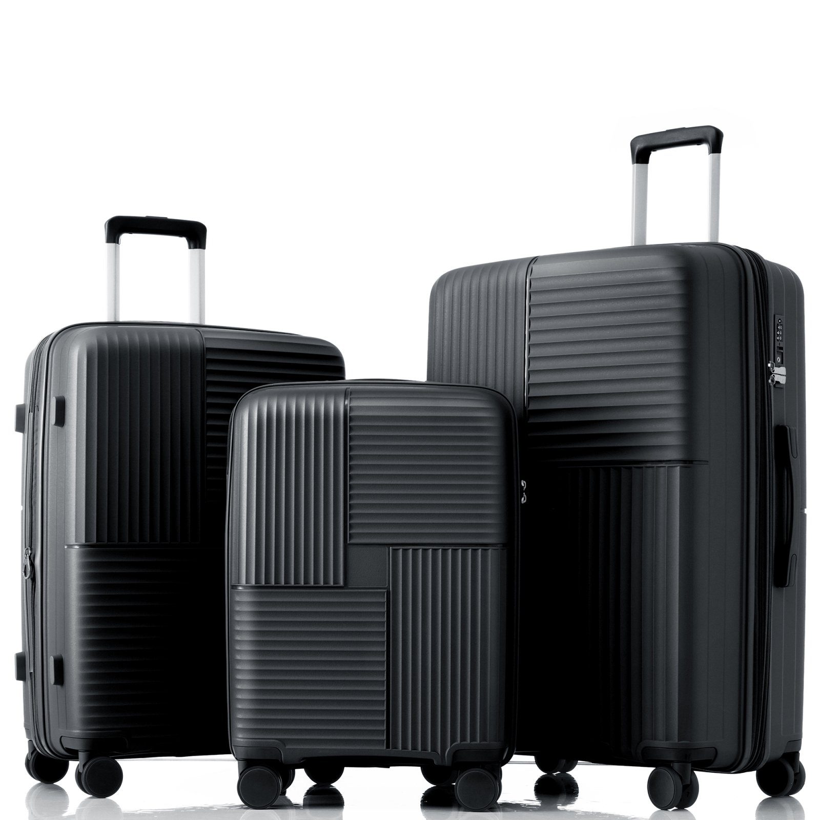 SEEZSSA Kofferset M-L-XL-Set(3 tlg)Handgepäcktrolley mit Innenfächern Kofferset mit grau PP-Gepäck TSA-Schloss, Trolleyset
