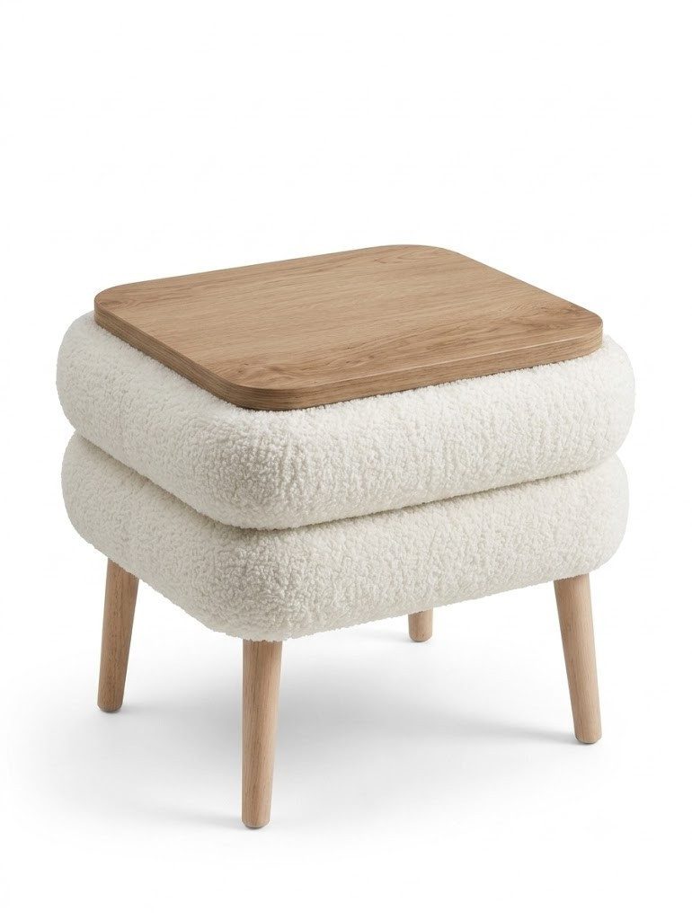 Skye Decor Nachttisch Snug Japandi (1-St), Teddy-Optik mit Buchenholzbeinen