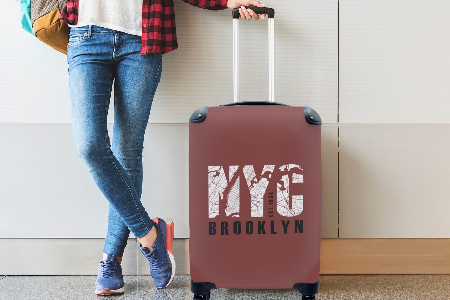 Reisekoffer Karte, Ferien, - für 4 MuchoWow Rollen, Handgepäckkoffer New NYC rollen, - Trolley, Reisetasche Handgepäck mit York