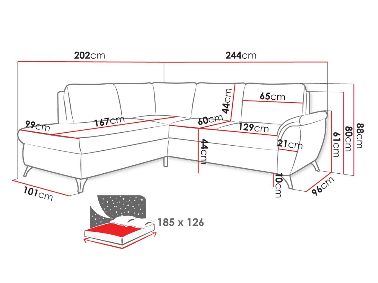 MIRJAN24 Ecksofa Geneva, Barrel in angenähten Bettkasten Schlaffunktion, Form 03 mit fest Kissen von und Rückenlehne