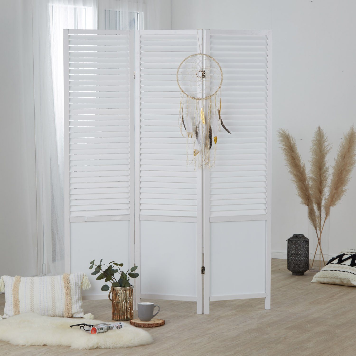 Homestyle4u Paravent Raumteiler Holz Trennwand Weiß günstig online kaufen
