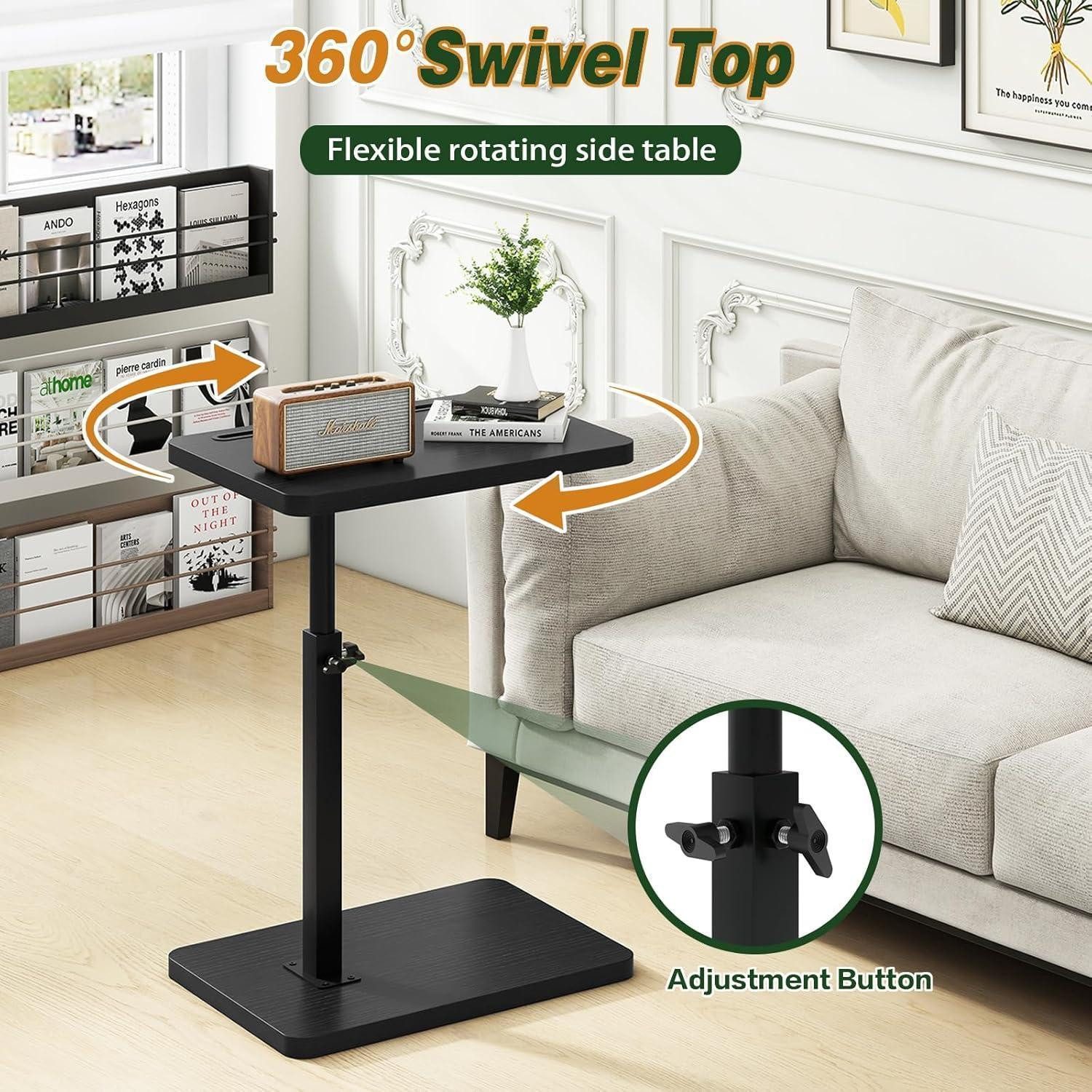 LuxusKollektion Beistelltisch Beistelltisch C-Form 360° Rotierbar Höhenverstellbar Schwarz – Bild 3 von 5