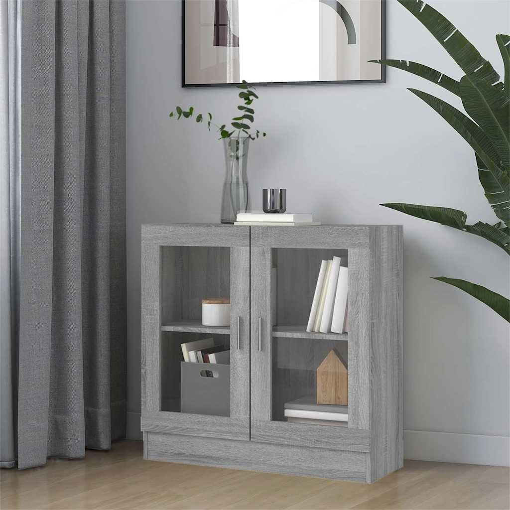 furnicato Vitrine Vitrinenschrank Grau Sonoma 82,5x30,5x80 cm aus Holzwerkstoff und Glas (1-St) Schaufenker mit zwei Fächern, Glastüren und inkl. Wandhalterung