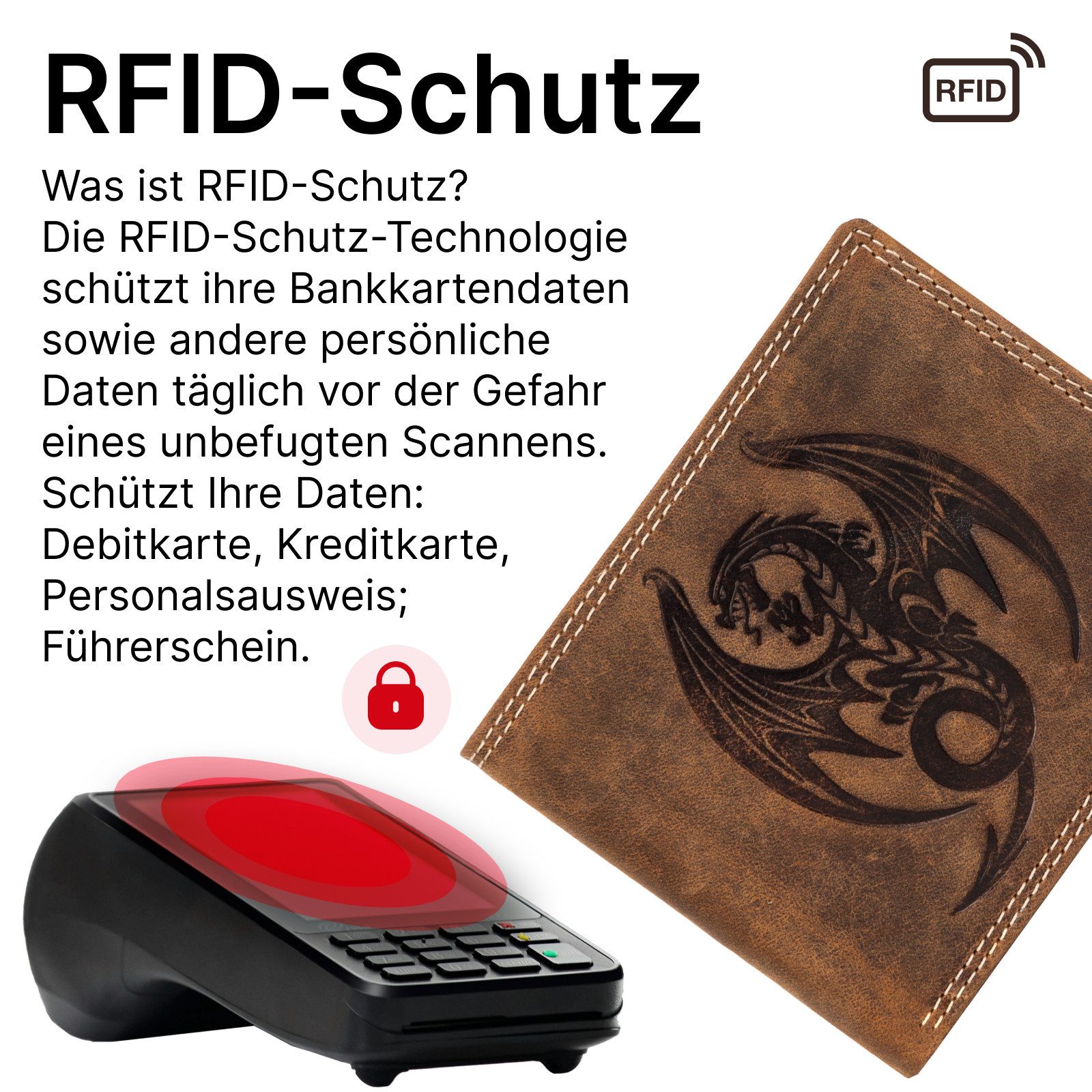 EAAKIE Geldbörse RFID Büffel Echt Leder Geldbörse Portemonnaie Herren mit Motiv, RFID Schutz