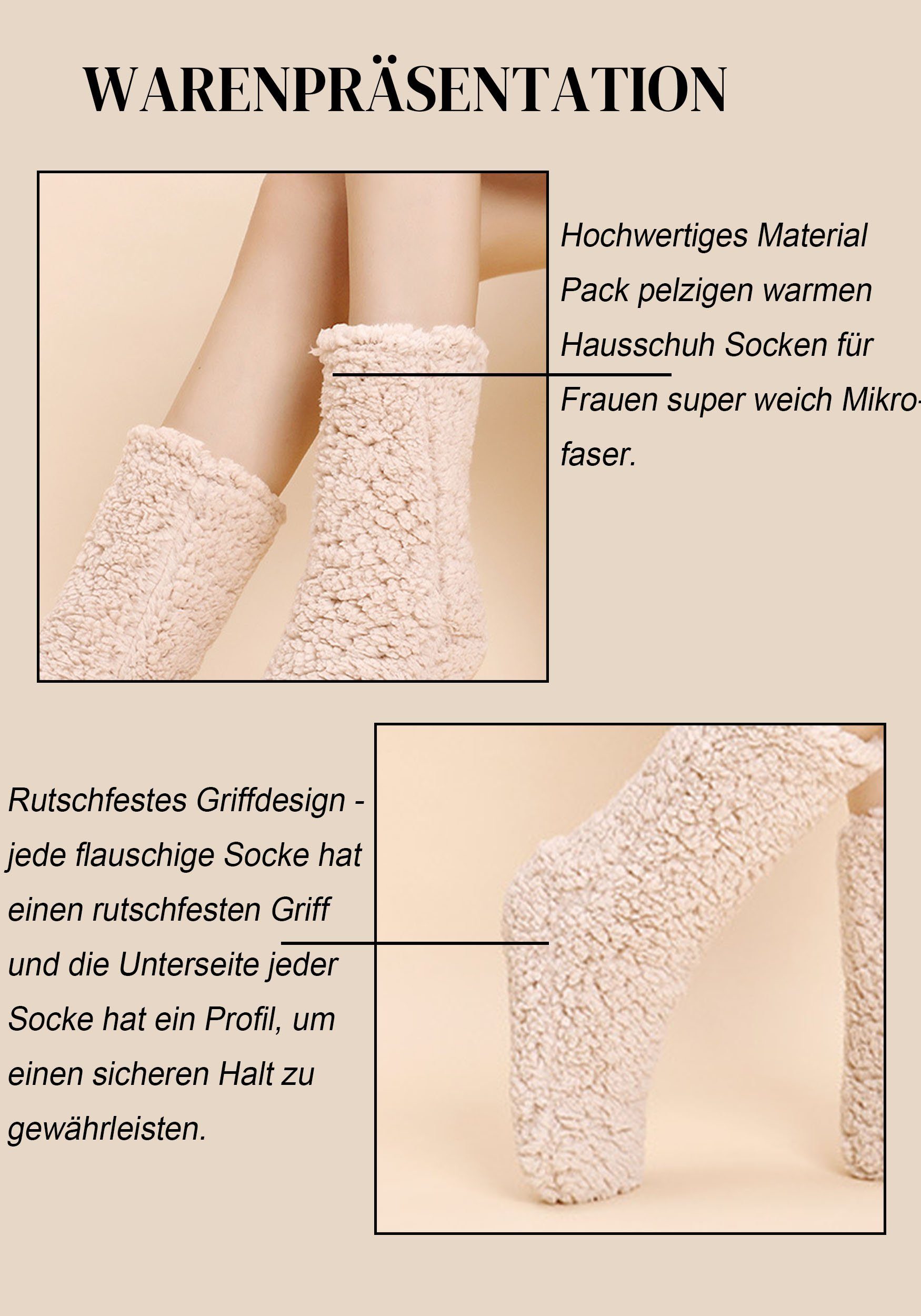 warme Samtsocken Gepolsterte Haussocken khaki MAGICSHE