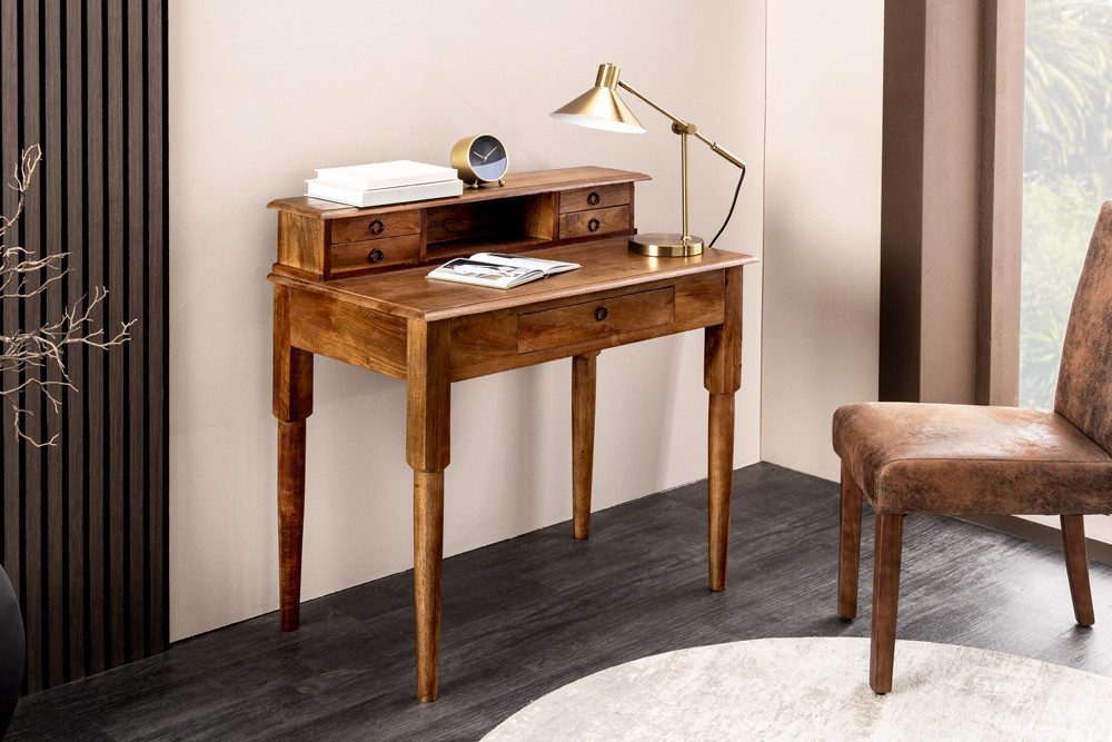 riess-ambiente Schreibtisch HEMINGWAY 90cm braun - Mango-Massivholz, mit Schubladen, honey finish, Sekretär fürs Home Office - ideal für stilvolle Arbeits- & Wohnzimmer