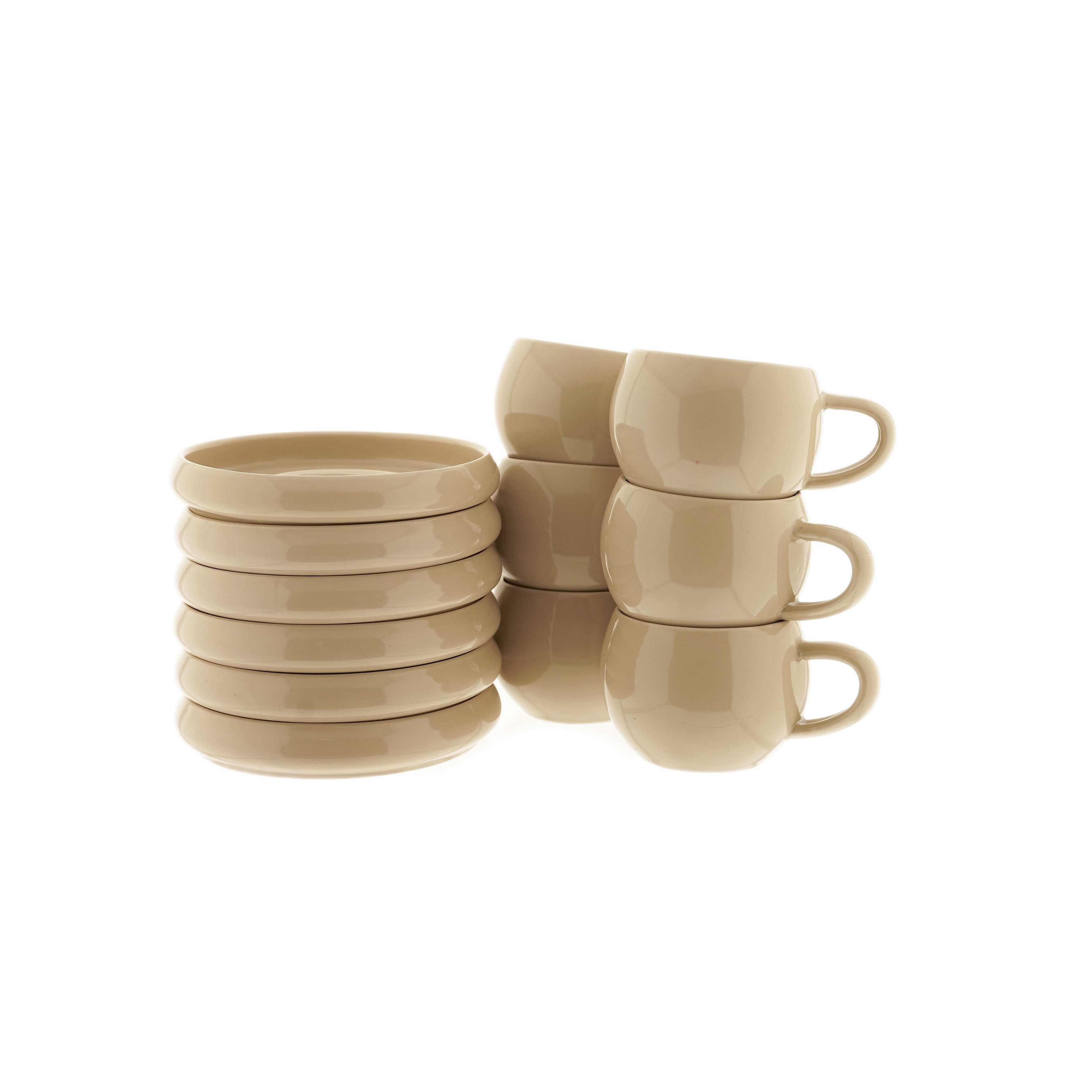 Almina Kaffeeservice Lissa Bonna Biscuit Kaffeetassen mit Untertellern (12-tlg), 6 Personen, Porzellan, 12-teiliges-Set