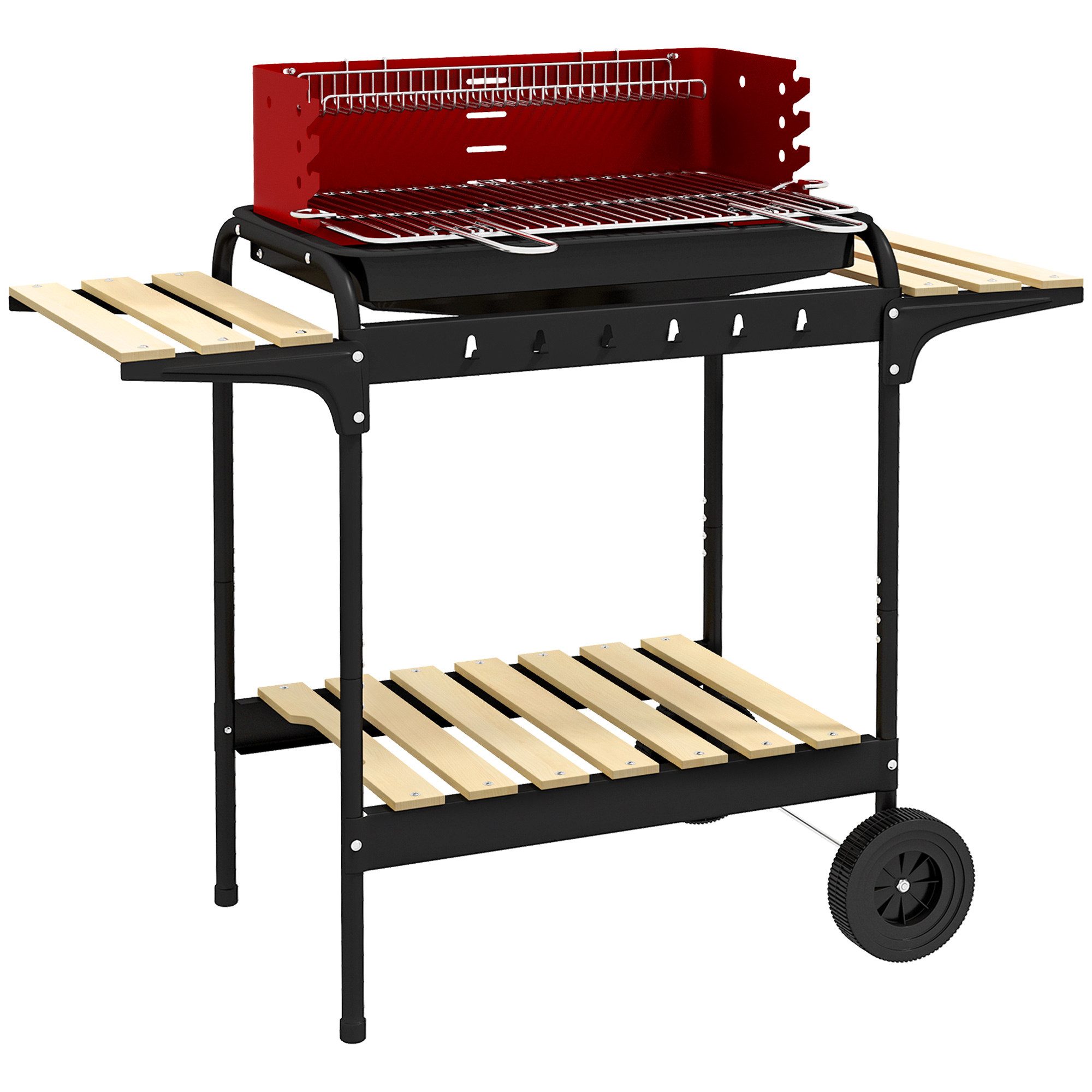 Outsunny Holzkohlegrill aus Metall mit Räder, höheverstellbar Grillrost, Kohlegrill, BBQ Smoker, fahrbar Grillwagen, für Barbeque Camping, Terrasse, 95 x 71,5 x 102 cm