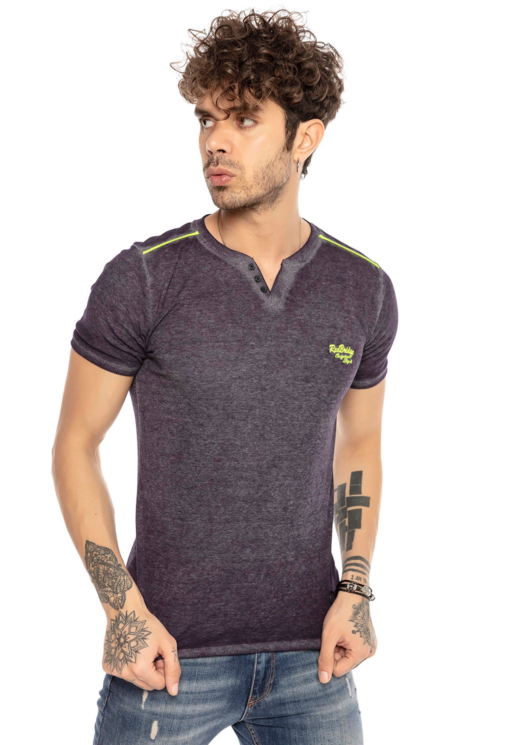 RedBridge T-Shirt Clarksville mit V-Ausschnitt melliert mit Neon