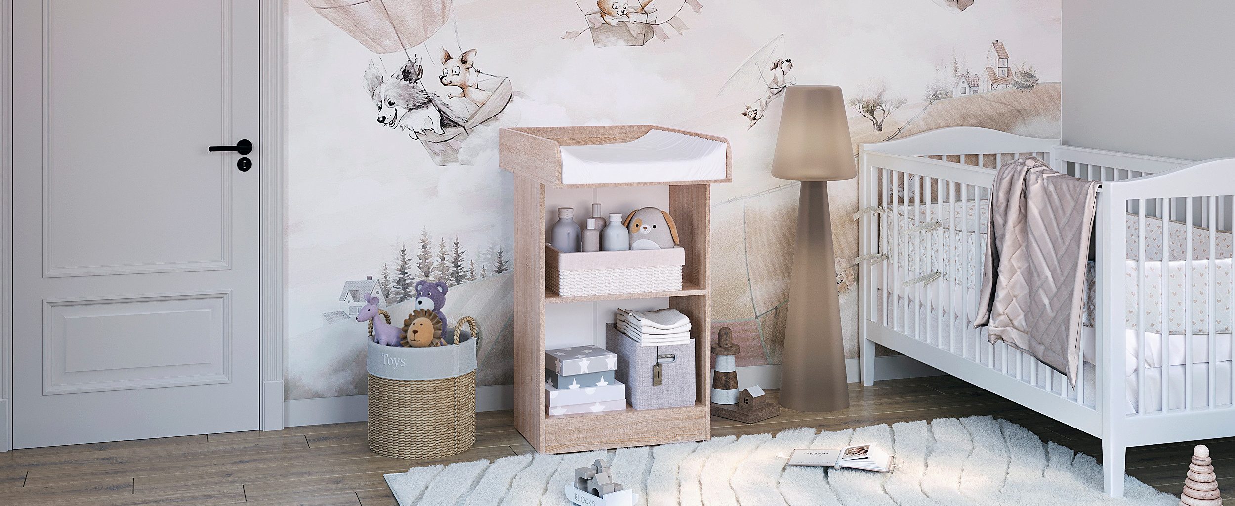 KOMTO Wickelkommode Weiß - Wickeltisch Schmal, Baby Kommode mit Wickelaufsatz abnehmbar M1, Baby Changing Table, Lulliblox M1