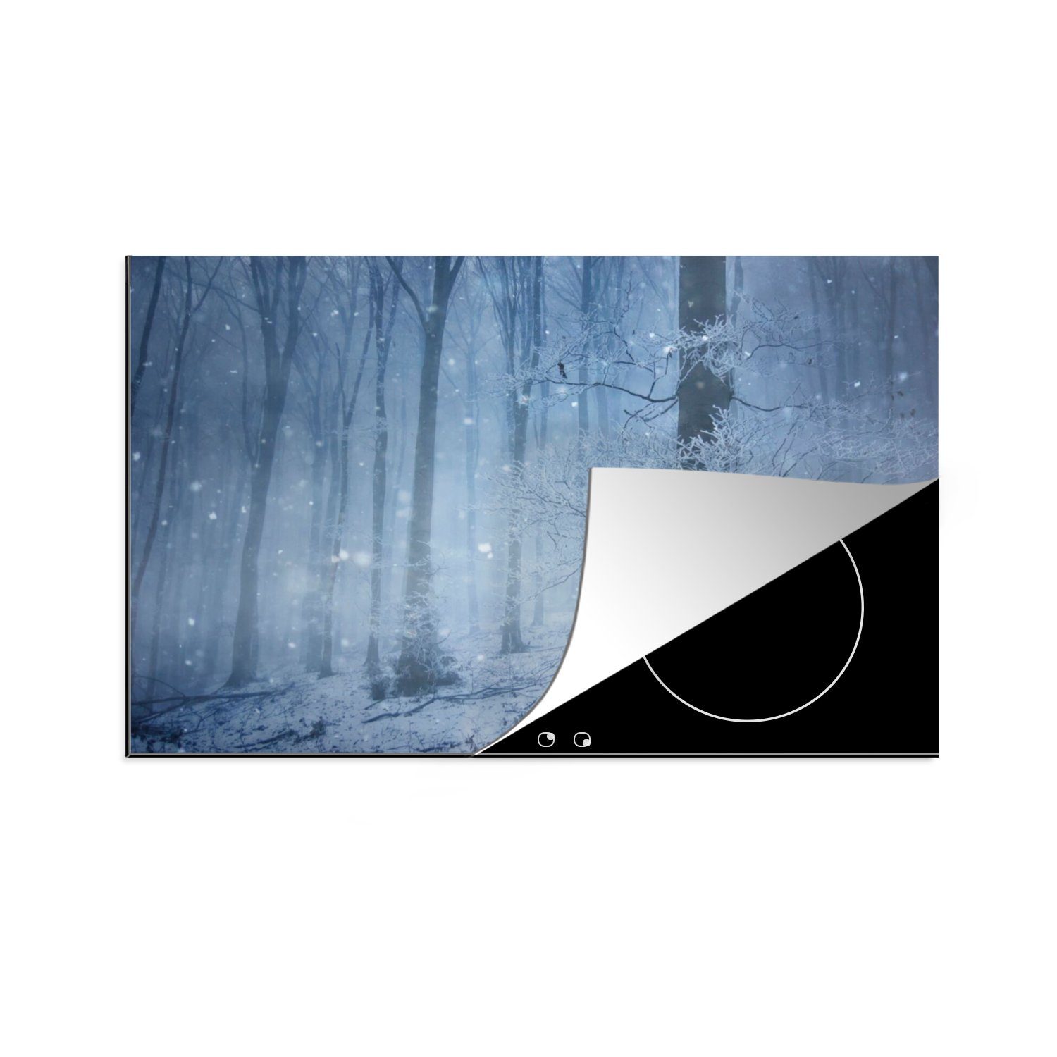 MuchoWow Herdblende-/Abdeckplatte Wald - Winter - Schnee, Vinyl, (1 tlg), 80x52 cm, Induktionskochfeld Schutz für die küche, Ceranfeldabdeckung