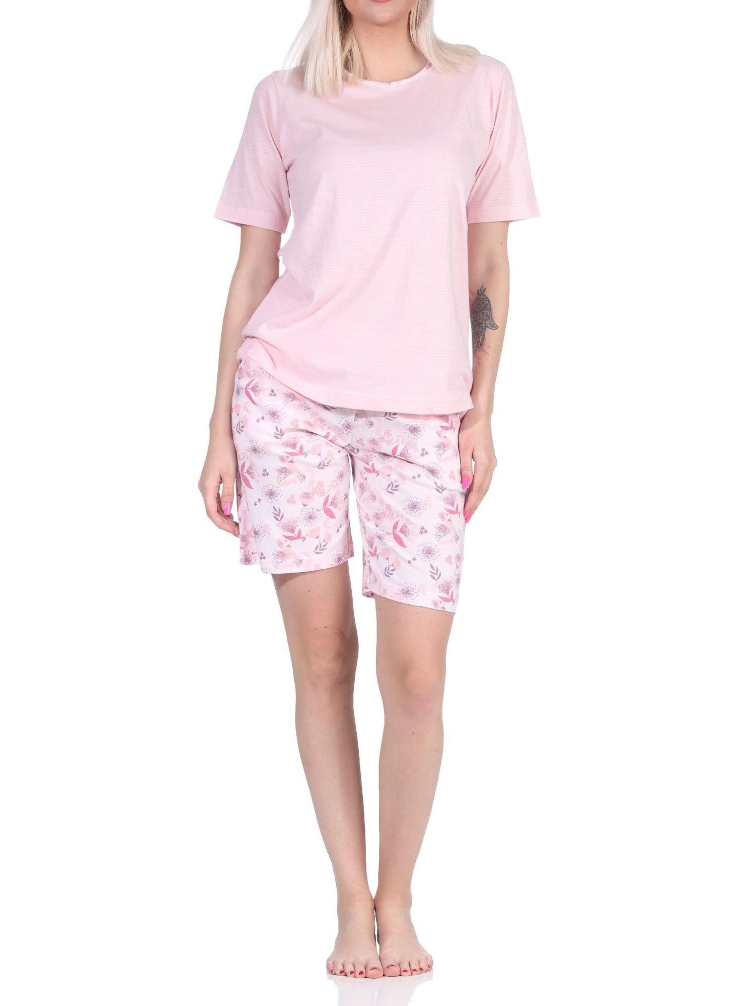 Pyjama Damen kurzarm Pyjama Shorty mit Spitzenbesatz - auch in Übergrößen