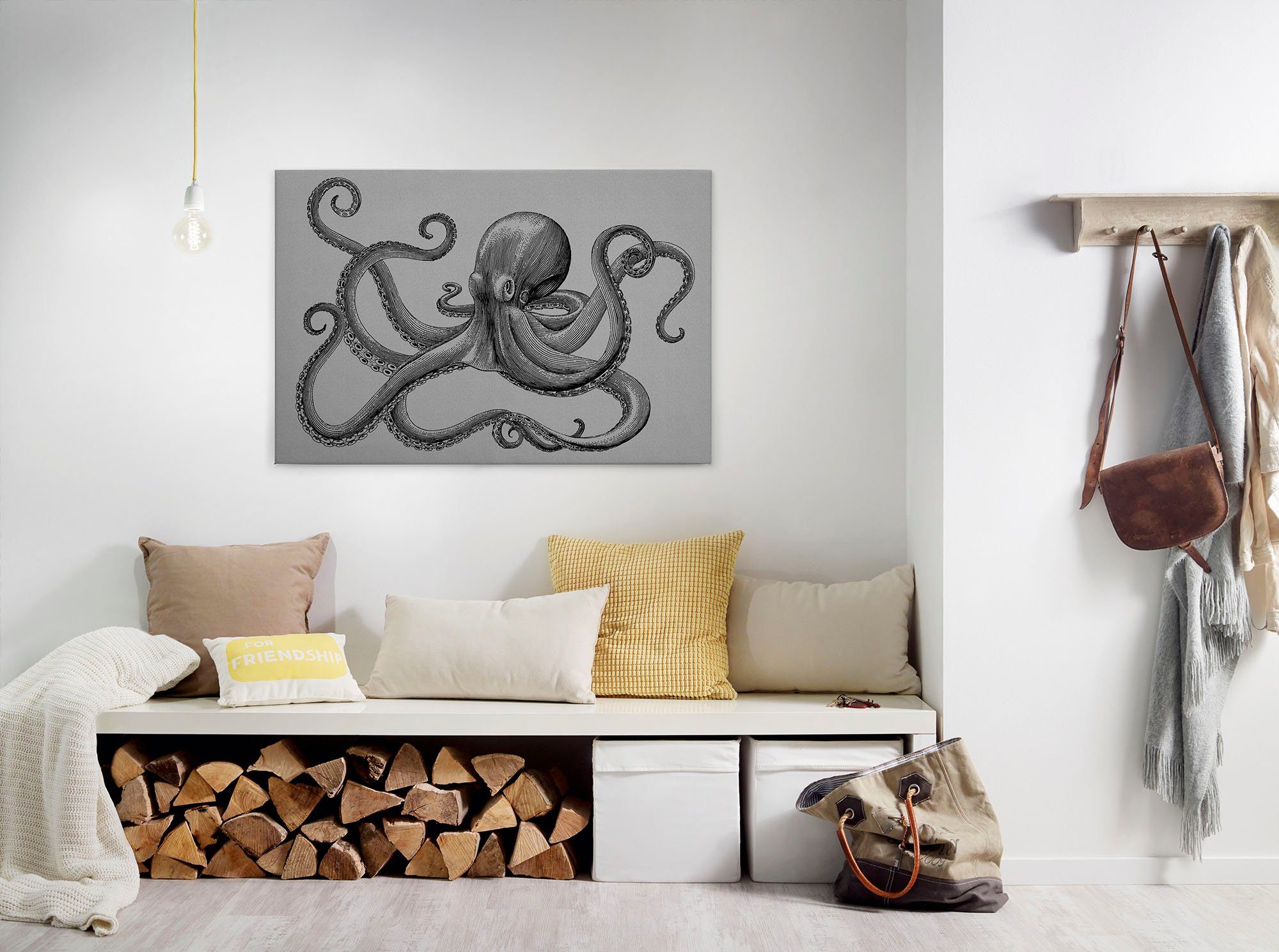 Leinwandbild jules, schwarz Bild Keilrahmen Octopus A.S. Tiere grau, Création Krake (1 St),