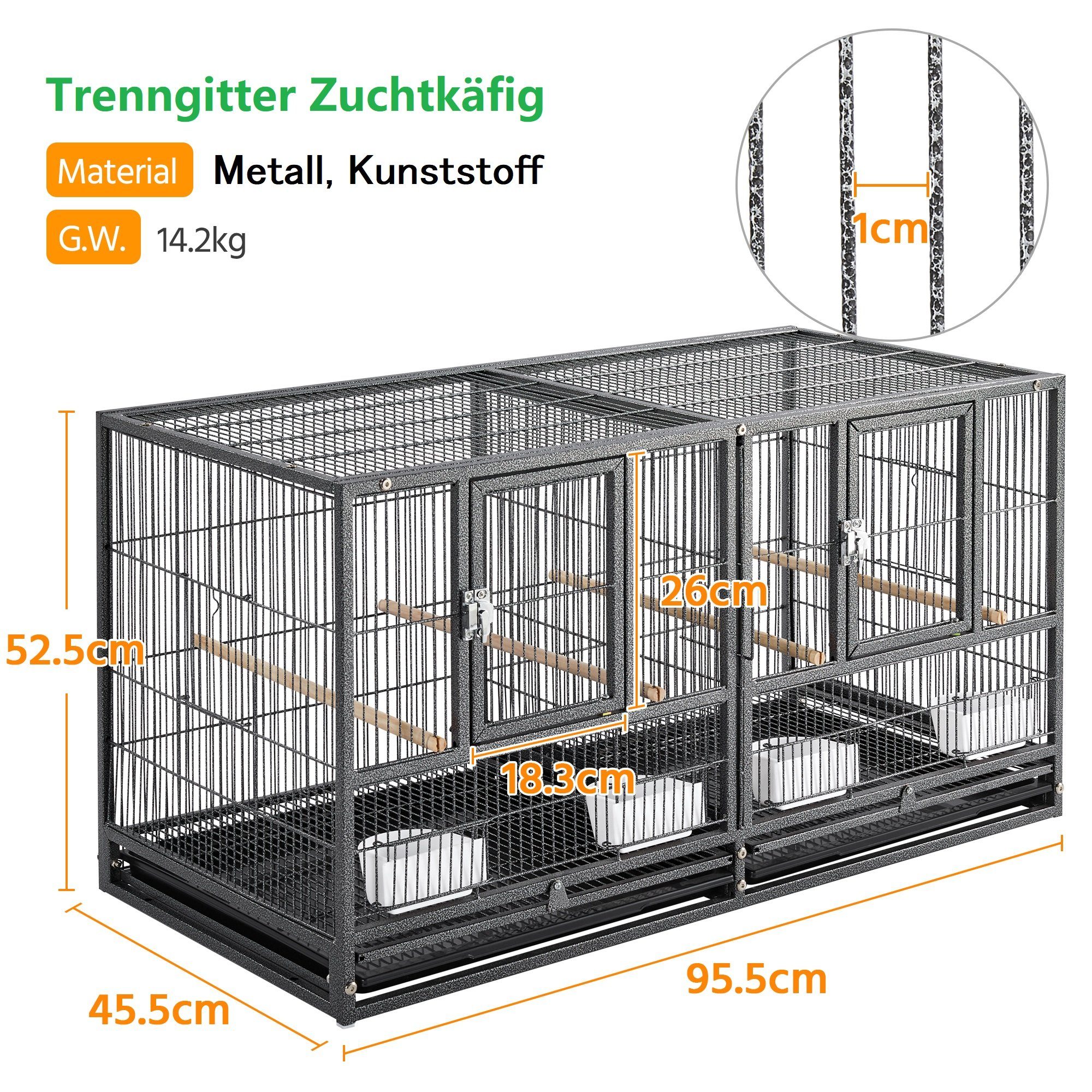 Yaheetech Vogelkäfig, Großer Vogelvoliere Papageienkäfig Doppelkäfig
