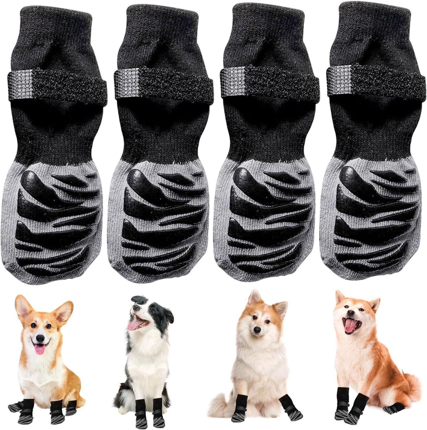 Ledander Pfotenschutz 4 Stück Indoor Anti-Rutsch Socken für Hunde und Katzen, (4-tlg), Hundesocken Anti Rutsch Pfotenschutz und Traktion Dank Silikon-Gel