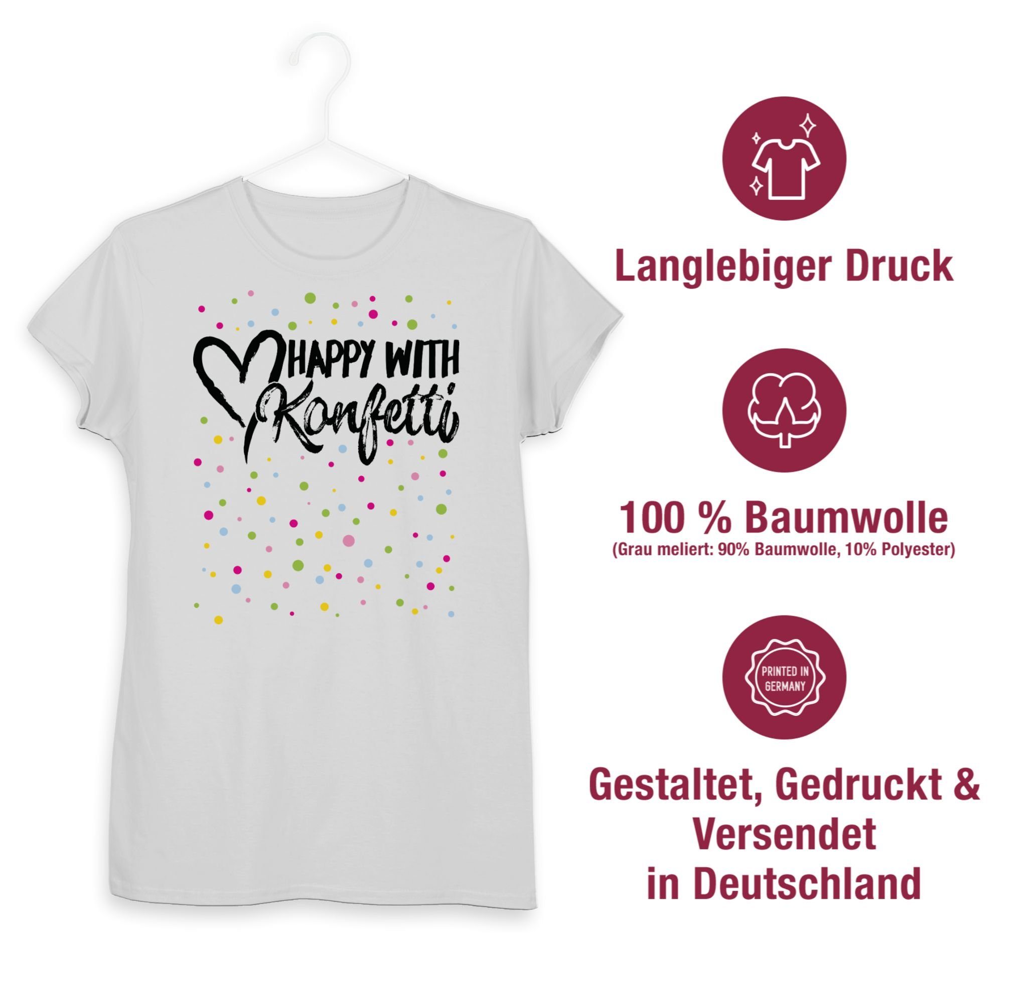 Damen Shirts Shirtracer T-Shirt Happy with Konfetti - schwarz - Karneval Outfit - Damen Premium T-Shirt (1-tlg) Faschingskostüm 