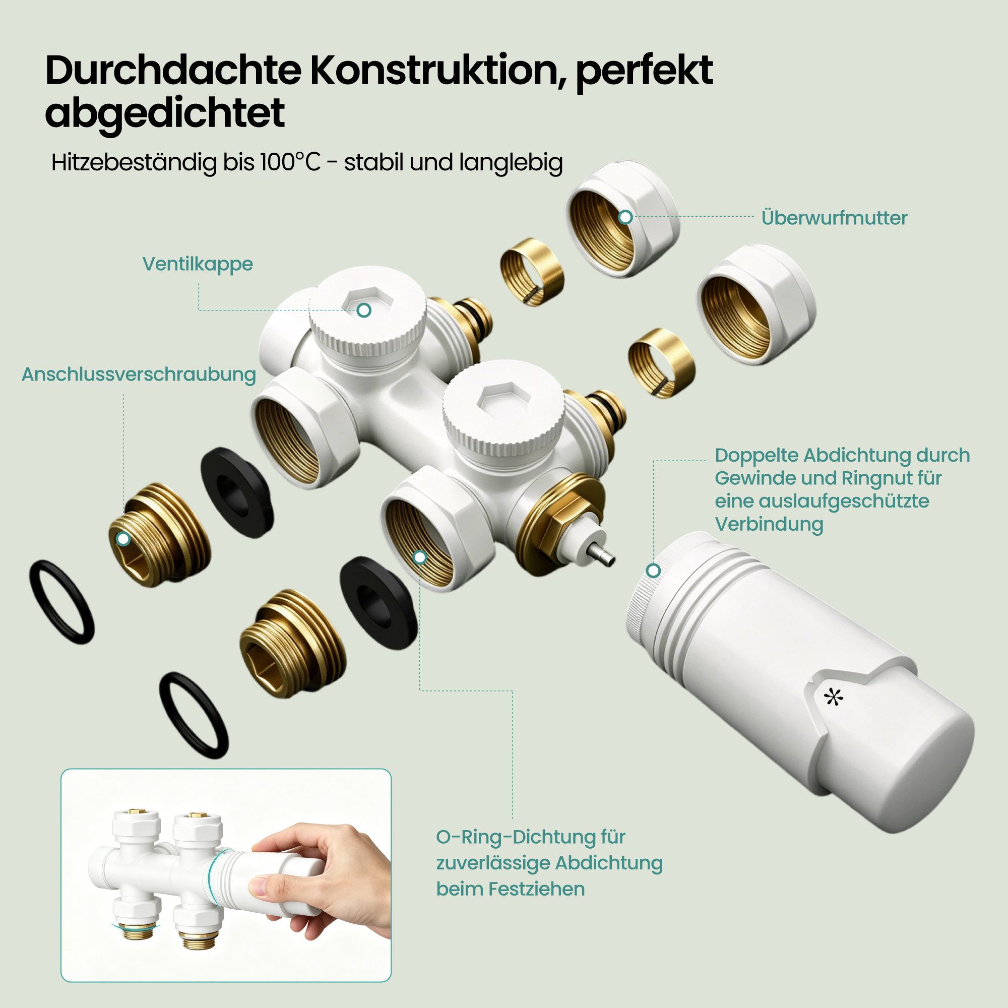Mai & Mai Heizkörperthermostat Multiblock mit Thermostat für Heizkörper Ventilanschluss Ventil03, Eck- und Durchgangsform,Messing-Ventilkörper mit ABS-Thermostatkopf