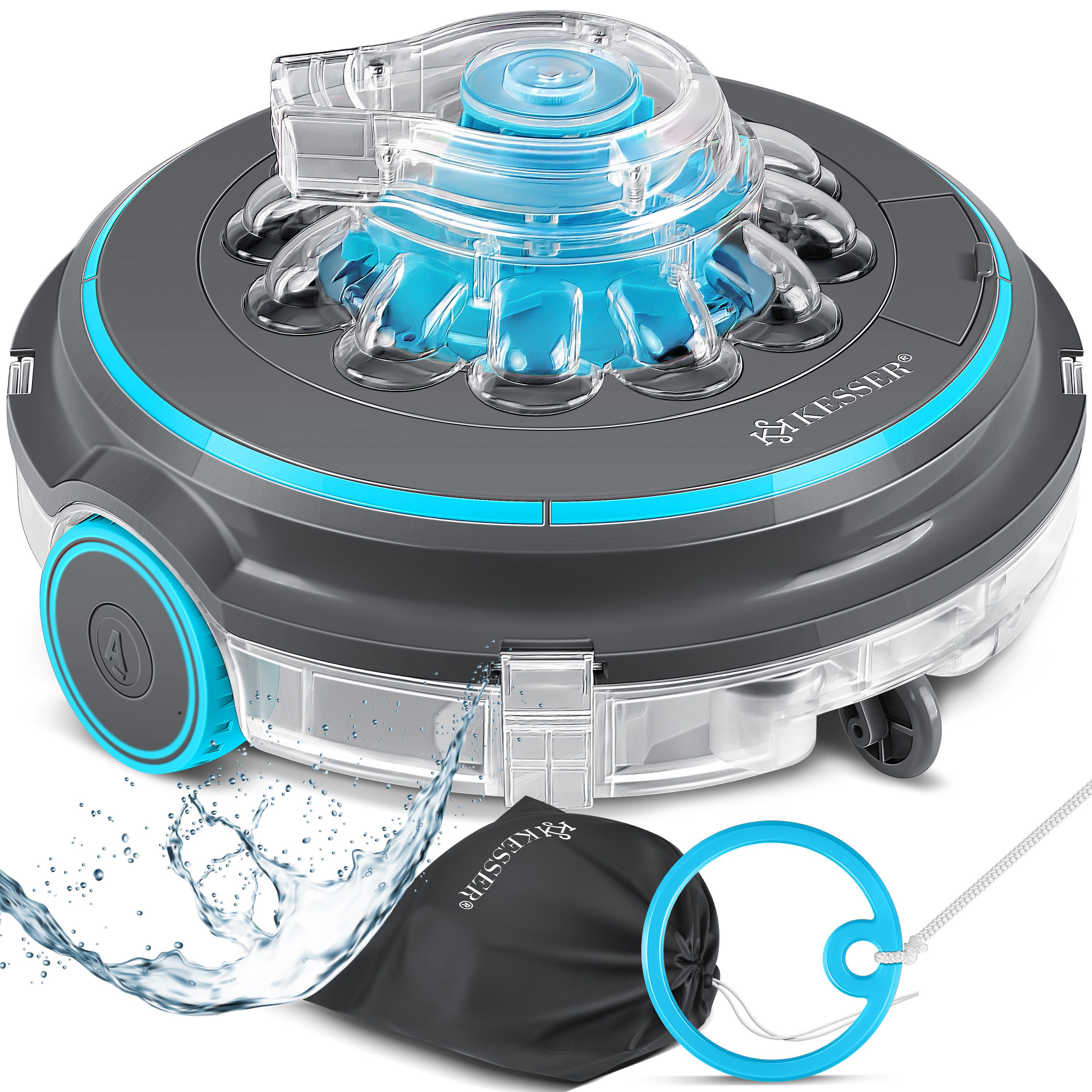 KESSER Poolroboter, Poolroboter Poolsauger Poolreiniger Akku Aqua-9000 mit Transporttasche