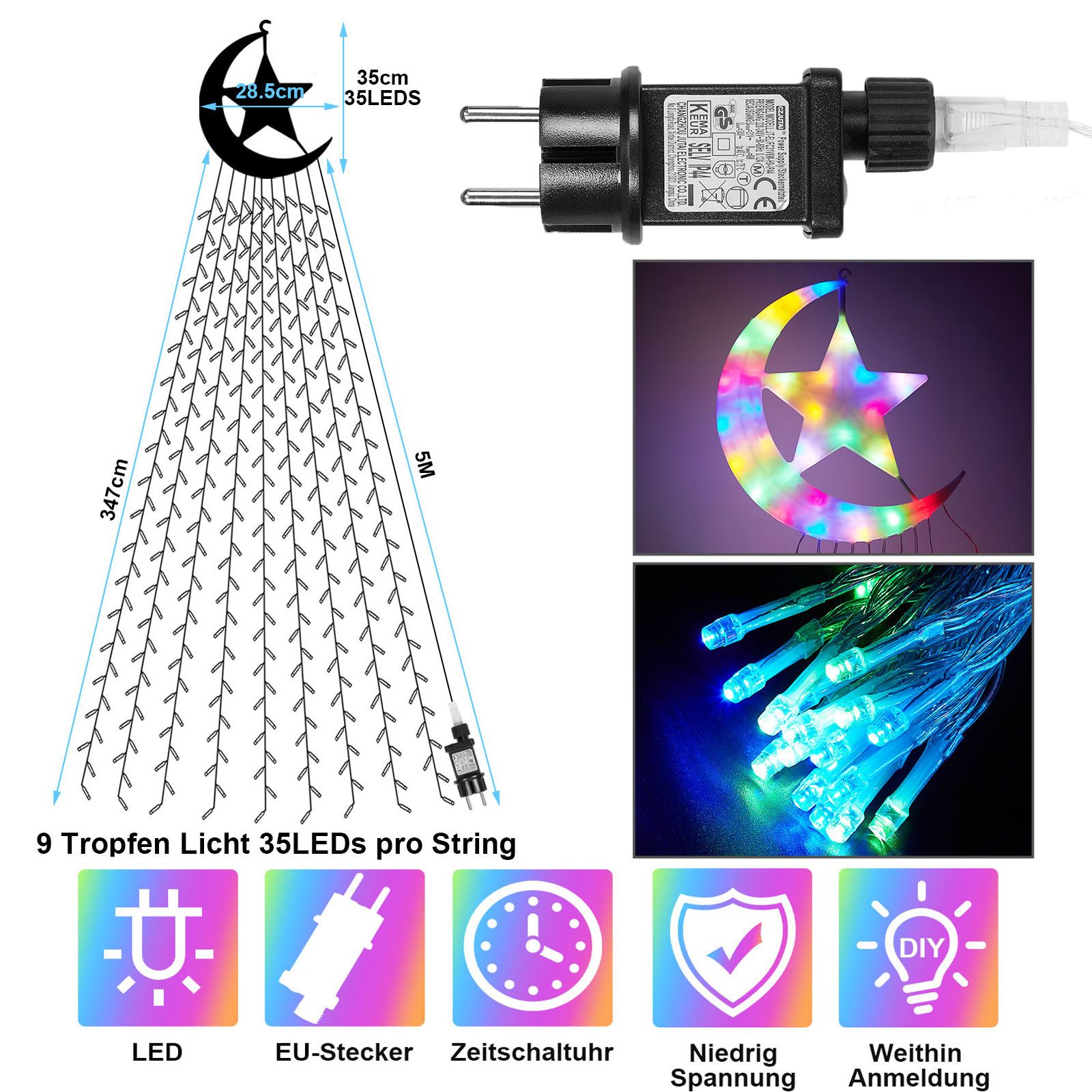 Jibenhome Christbaumschmuck Weihnachts-Lichterkette mit Mondstern-Spitze, 3 günstig online kaufen