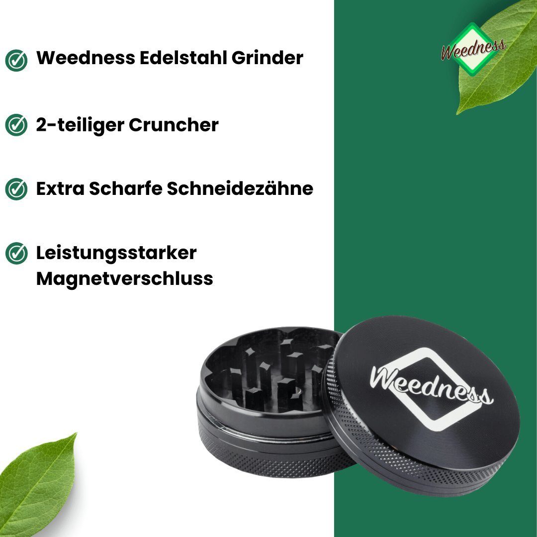 Kräutermühle Edelstahl klein Alu Weedness Grinder Schwarz (1 Stück) Crusher, Cruncher Metall Skuffer-Sieb