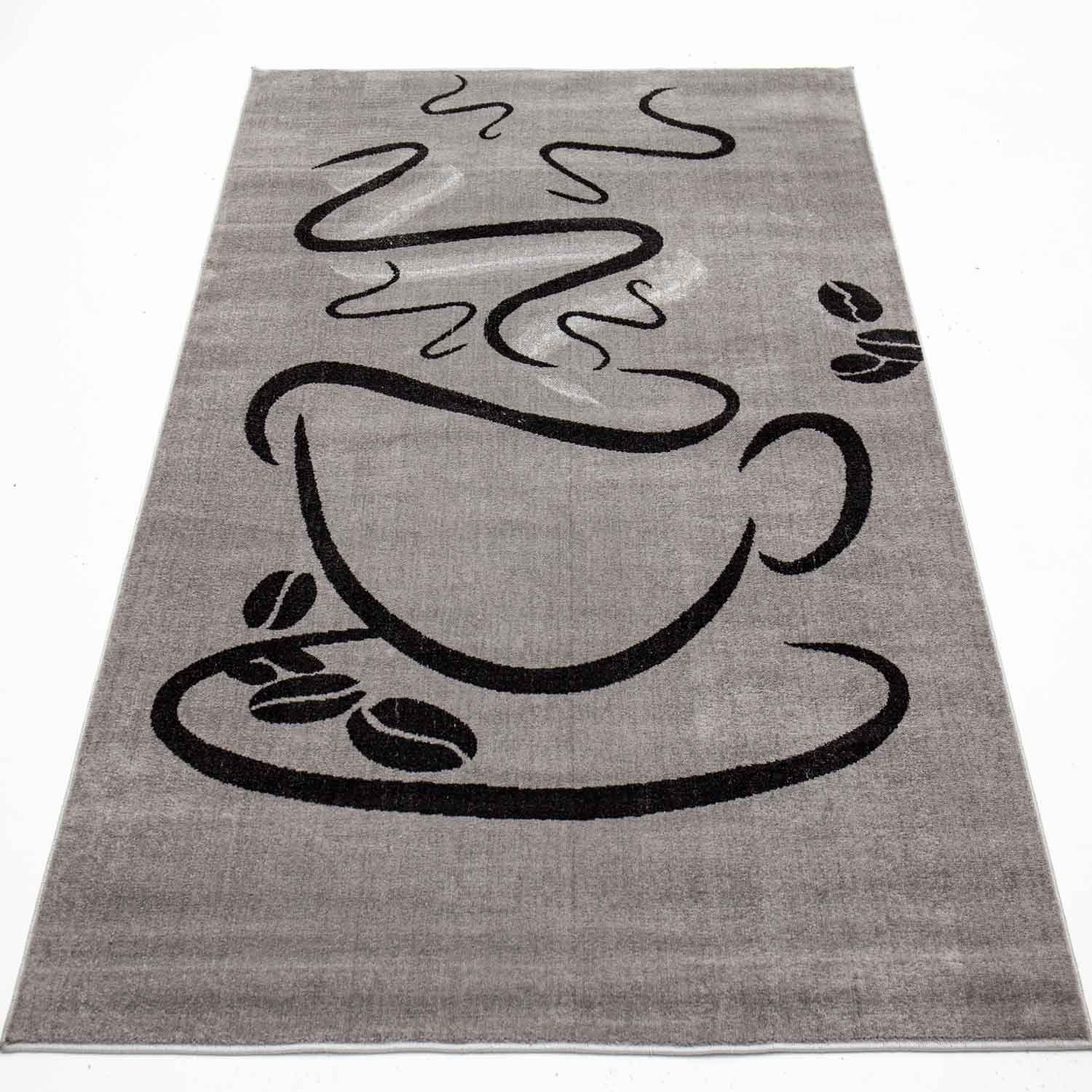 Vimoda Teppich Küchenteppich, Trendiger Kaffee Teppich in Schwarz, Grau & Braun, Rechteckig, Höhe: 5 mm, Küchenteppiche, Cappuccino, Kaffee, Tasse, Esszimmer, Küche