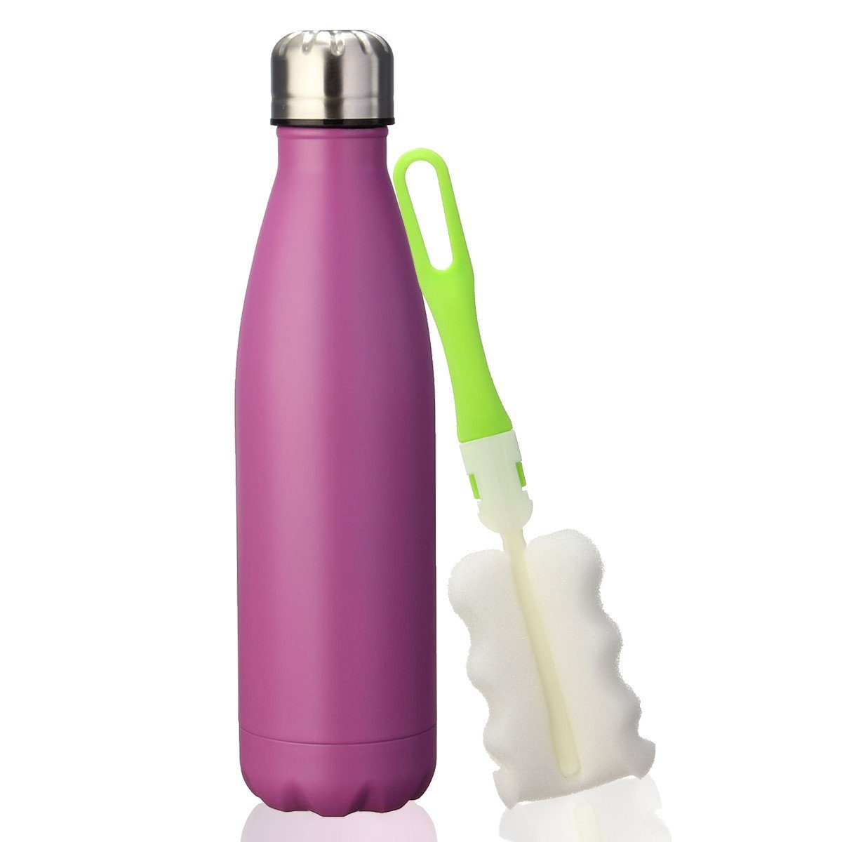 Insma Trinkflasche, Thermoflasche auslaufsicherem doppelwandige mit 500ml Bürste Isolierflasche und Deckel Lila