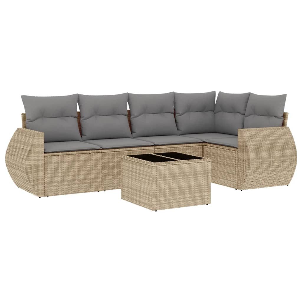 Gartenlounge-Set 6-tlg. Garten-Sofagarnitur mit Kissen Beige Poly Rattan