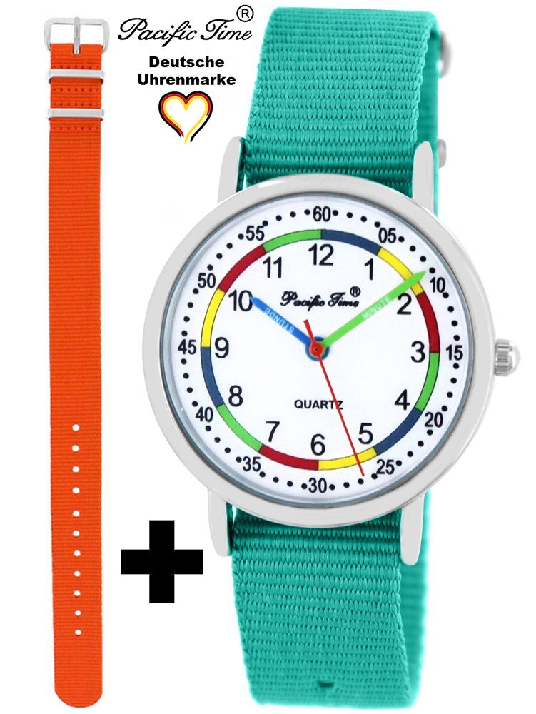 Pacific Time Quarzuhr Set Kinder Armbanduhr First Lernuhr Wechselarmband, Mix und Match Design - Gratis Versand orange und türkis