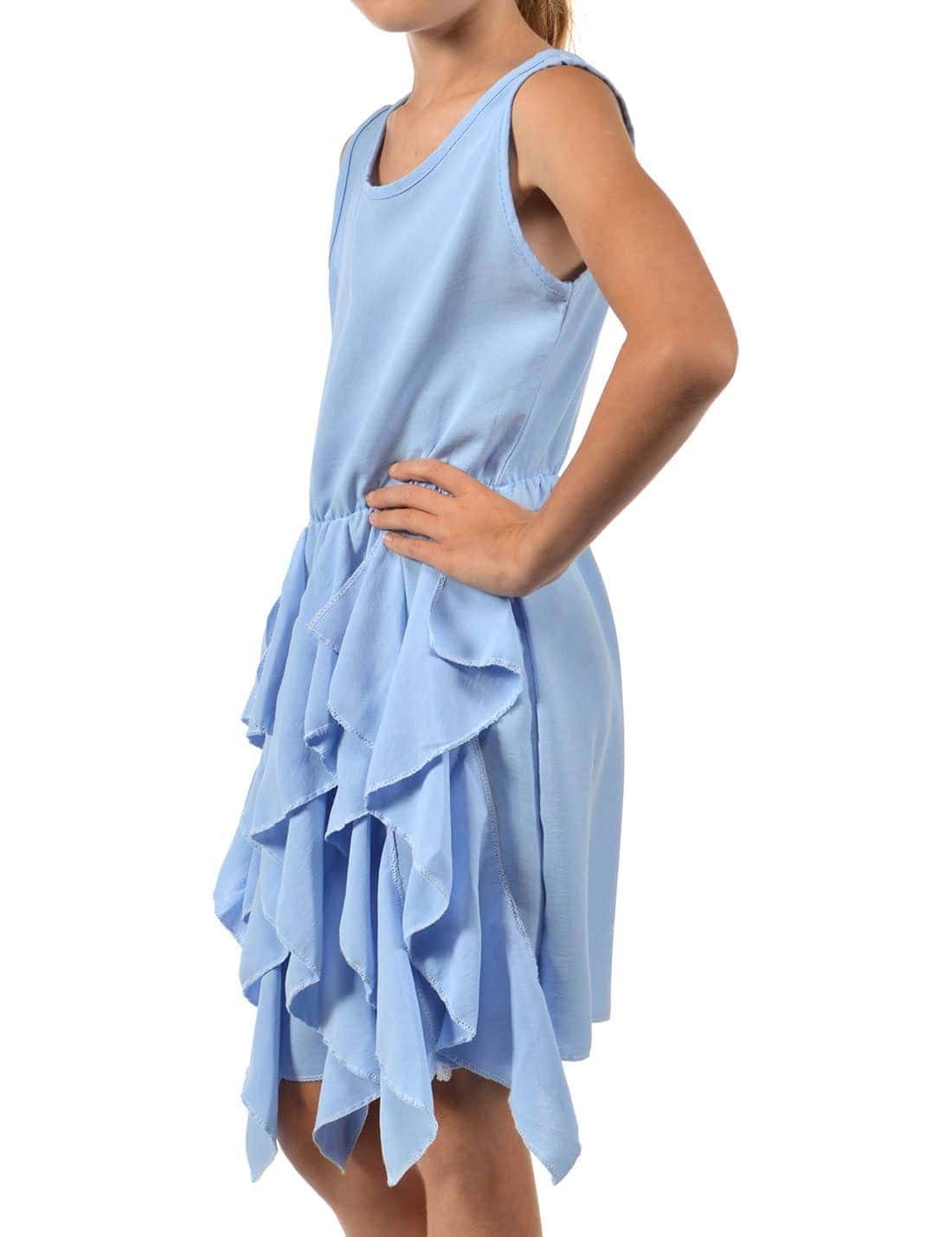 KMISSO Sommerkleid Mädchen Kleid (1-tlg) tragen Rock Volants zu und Hellblau bequem breite Träger am