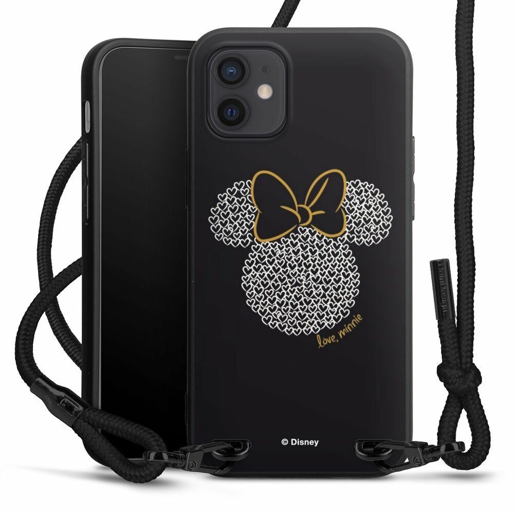 DeinDesign Handyhülle Minnie Mouse Disney Muster Minnie Black and White,  Apple iPhone 12 mini Premium Handykette Hülle mit Band Cover mit Kette
