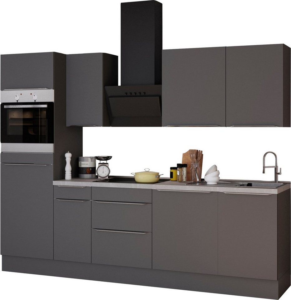OPTIFIT Küchenzeile Aken, mit E-Geräten, Breite 270 cm, Stabile  Metallauszüge bis 25 kg belastbar
