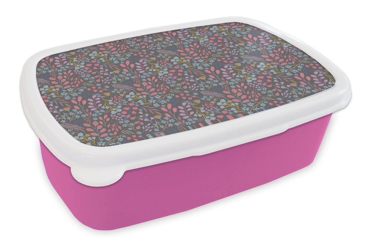 MuchoWow Lunchbox Blumen - Pastell - Gestaltung - Natur, Kunststoff, (2-tlg), Brotbox für Erwachsene, Brotdose Kinder, Snackbox, Mädchen, Kunststoff rosa