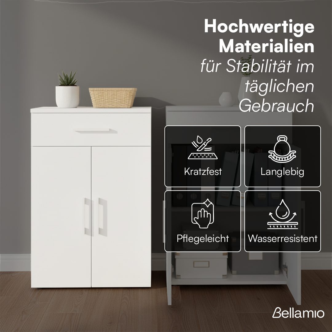 Bellamio Mehrzweckschrank Apol 88 cm hoch (2 Fächer & 1 Schublade, Weiß) Büroschrank verfügbar mit & ohne Schublade – Bild 5 von 5