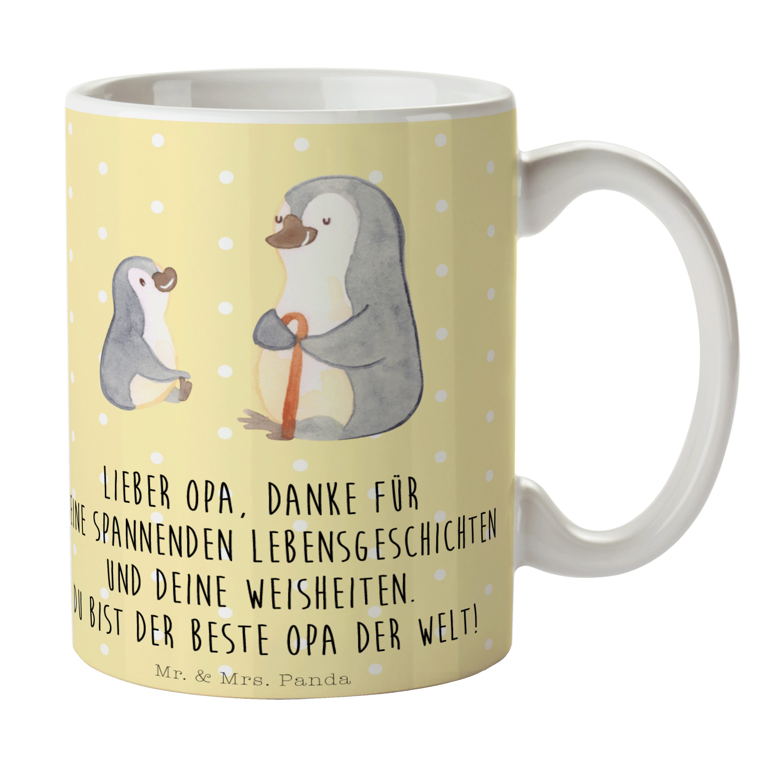 Geschenk Gelb Pinguin Panda & Pastell - Mrs. Großvater, Opa Enkel Keramik Tass, Tasse Mr. - Geschenk,