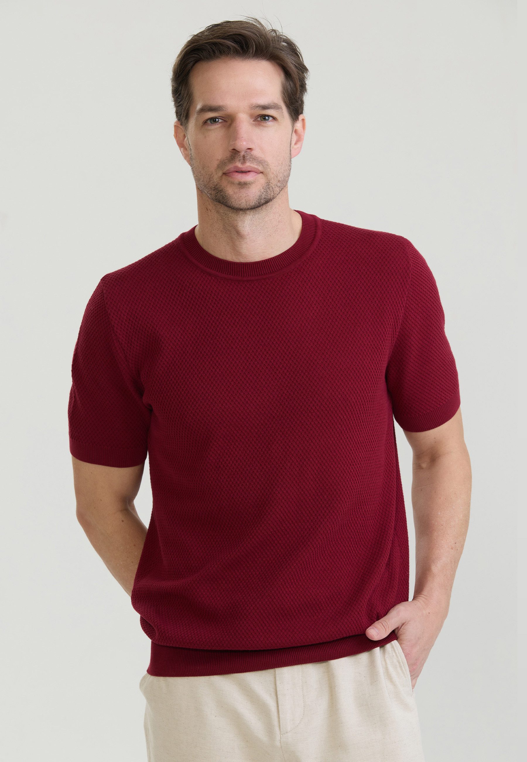 Felix Hardy T-Shirt Basic-Strick-T-Shirt mit Rundhalsausschnitt und Knöpfen
