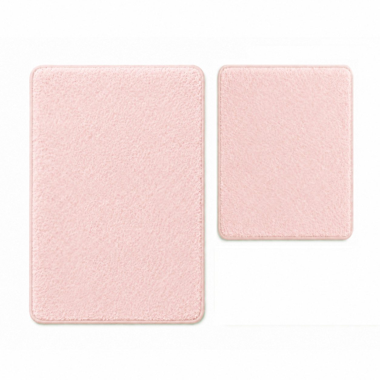 ROLFNERS Badematte 2 tlg Badezimmerteppich Badteppich Set Rosa, Weicher Flor, Rutschfest, Schnell Trocknend, Fußbodenheizungsgeeignet, 100 % Polyester, Florhöhe ca. 8 mm, Waschbar bis max. 30°C