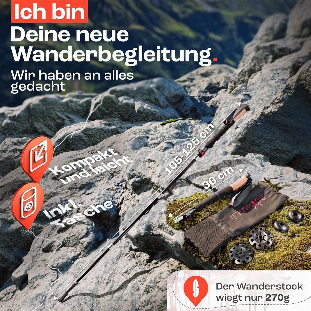 Rothwild Wanderstöcke Rothwild faltbare Wanderstöcke Luchs, Aluminium – Bild 2 von 5